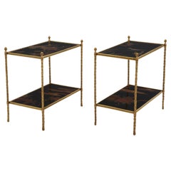Maison Baguès Laub vergoldete Bronze Chinoiserie lackiert Endtische 1940s
