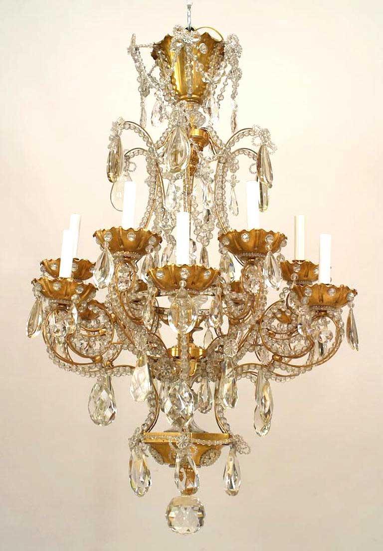 Lampadario francese Art Deco in metallo dorato e cristallo Baccarat della Maison Bagues In condizioni buone in vendita a Queens, NY