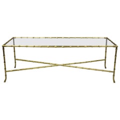 Maison Baguès French Bronze Glass Faux Bamboo Rectangular Coffee Cocktail Table