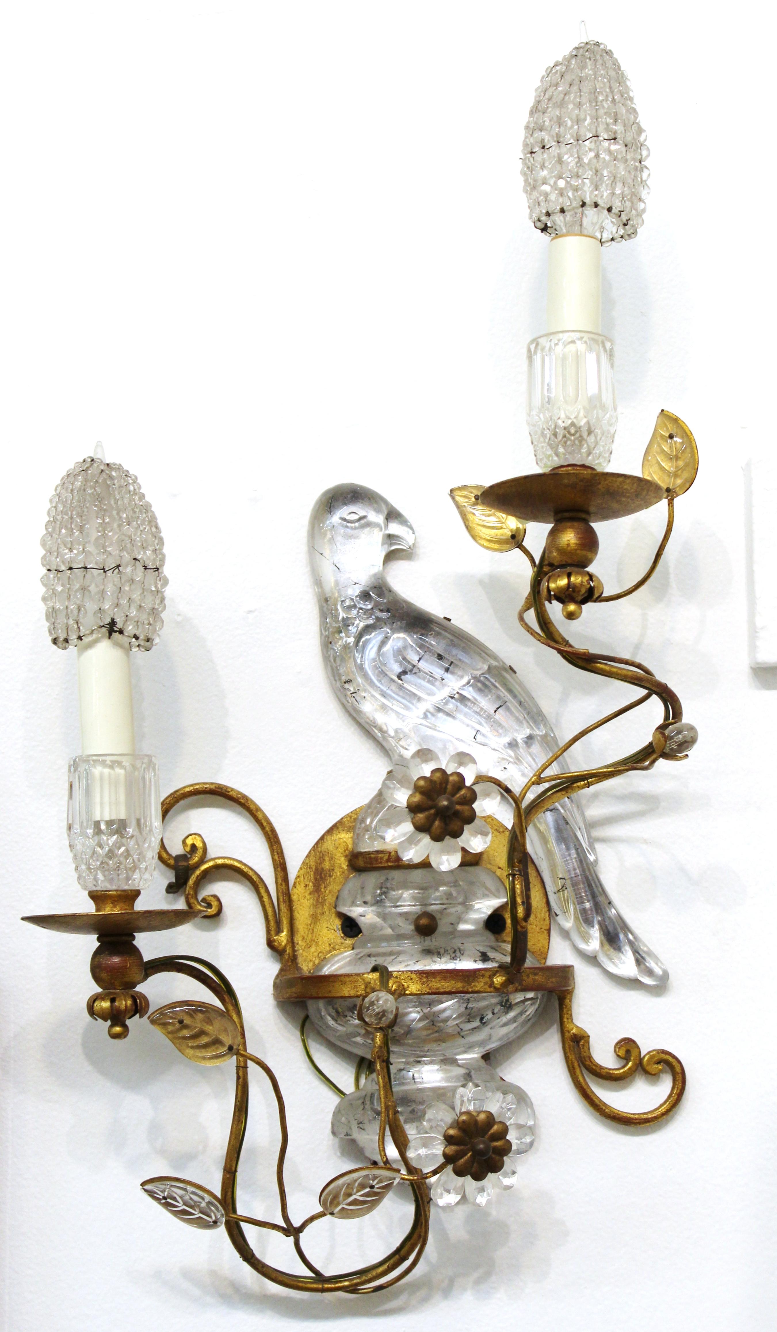 Hollywood Regency Maison Baguès French Crystal Bird Wall Scones