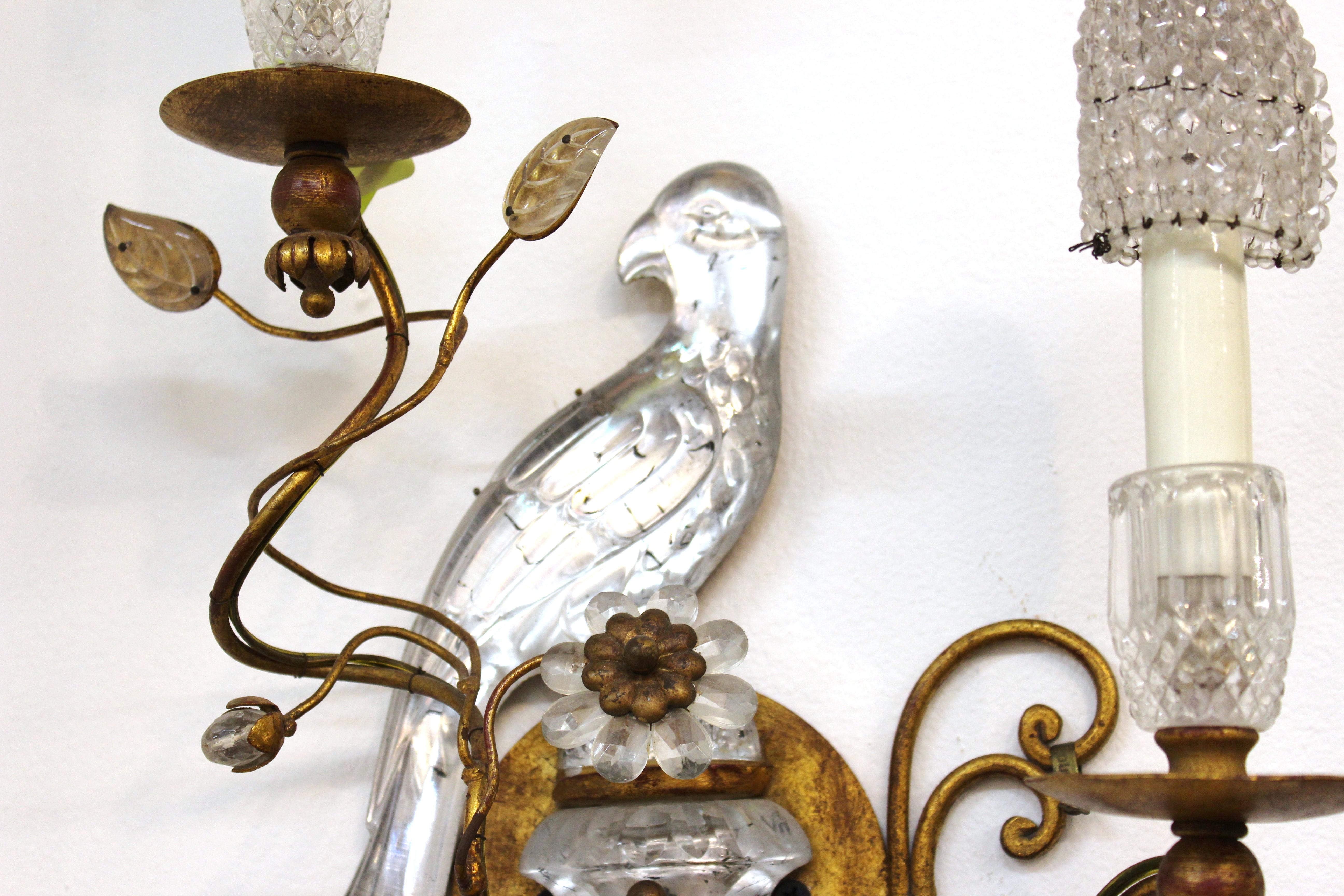 Maison Baguès French Crystal Bird Wall Scones In Good Condition In New York, NY