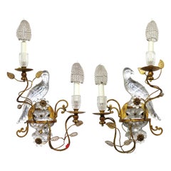 Vintage Maison Baguès French Crystal Bird Wall Scones