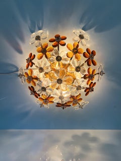 Maison Baguès : lustre en cristal français à motif floral, en verre ambré et transparent