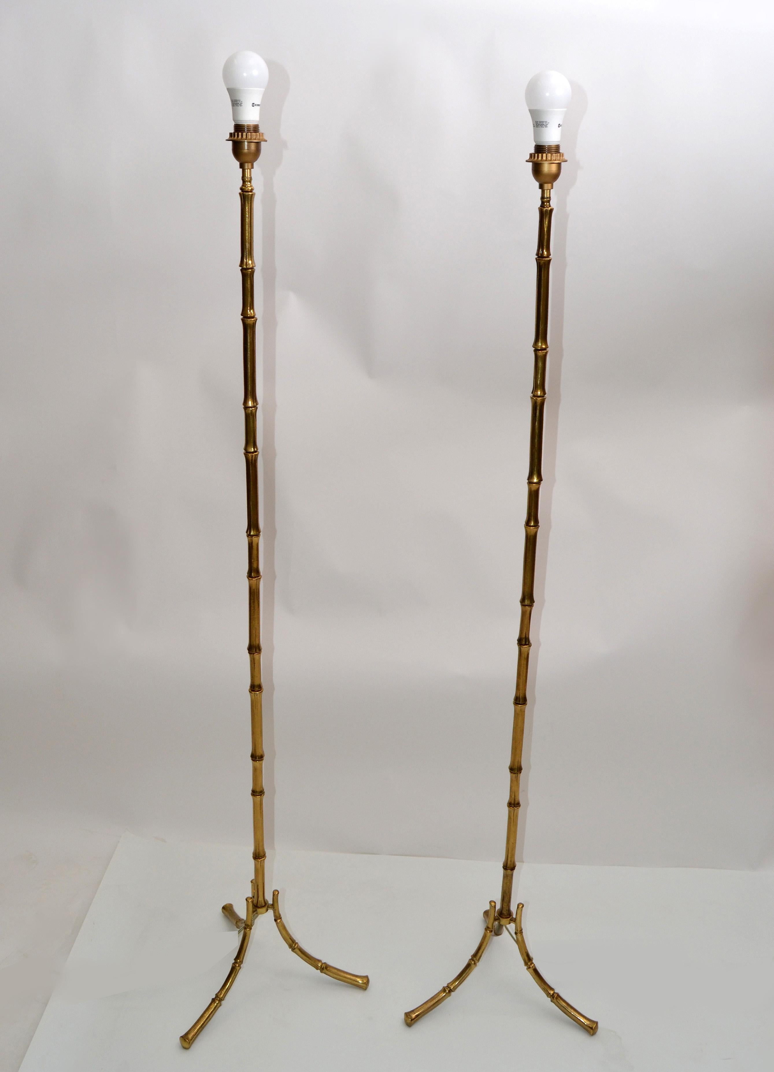 Maison Baguès French Hollywood Regency Bronze Faux Bamboo Floor Lamp 1960 - Pair For Sale 4