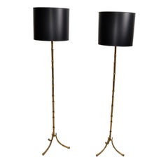 Pair of French Hollywood Regency Bronze Faux Bamboo Floor Lamp, Maison Baguès