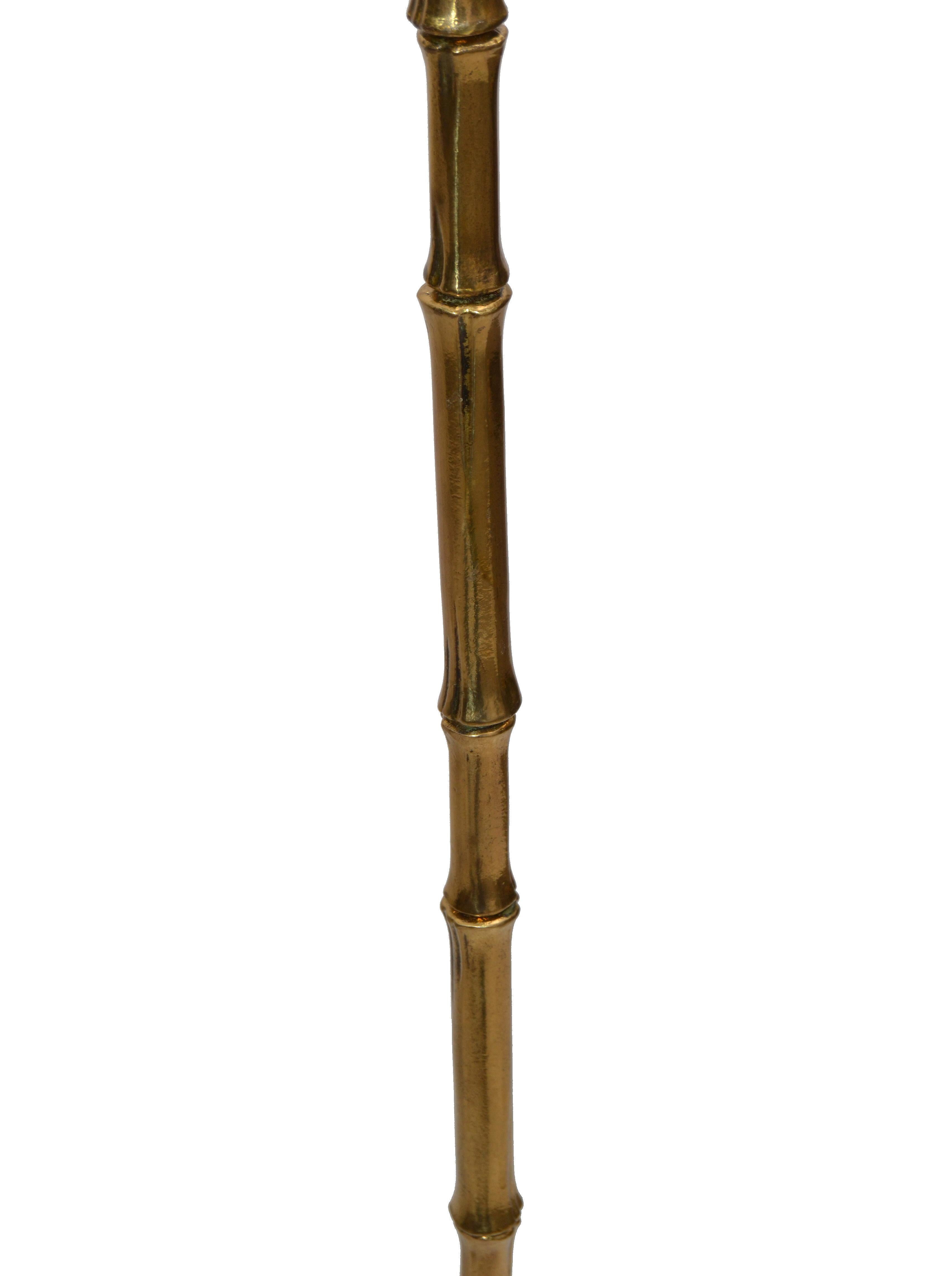 Metal Maison Baguès French Hollywood Regency Bronze Faux Bamboo Floor Lamp 1960 - Pair For Sale