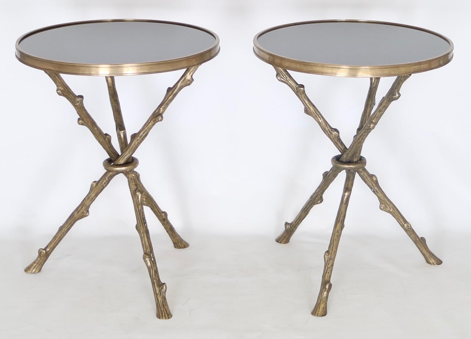 Maison Baguès Style French Hollywood Regency Faux Bamboo Side Tables In Excellent Condition In New York, NY