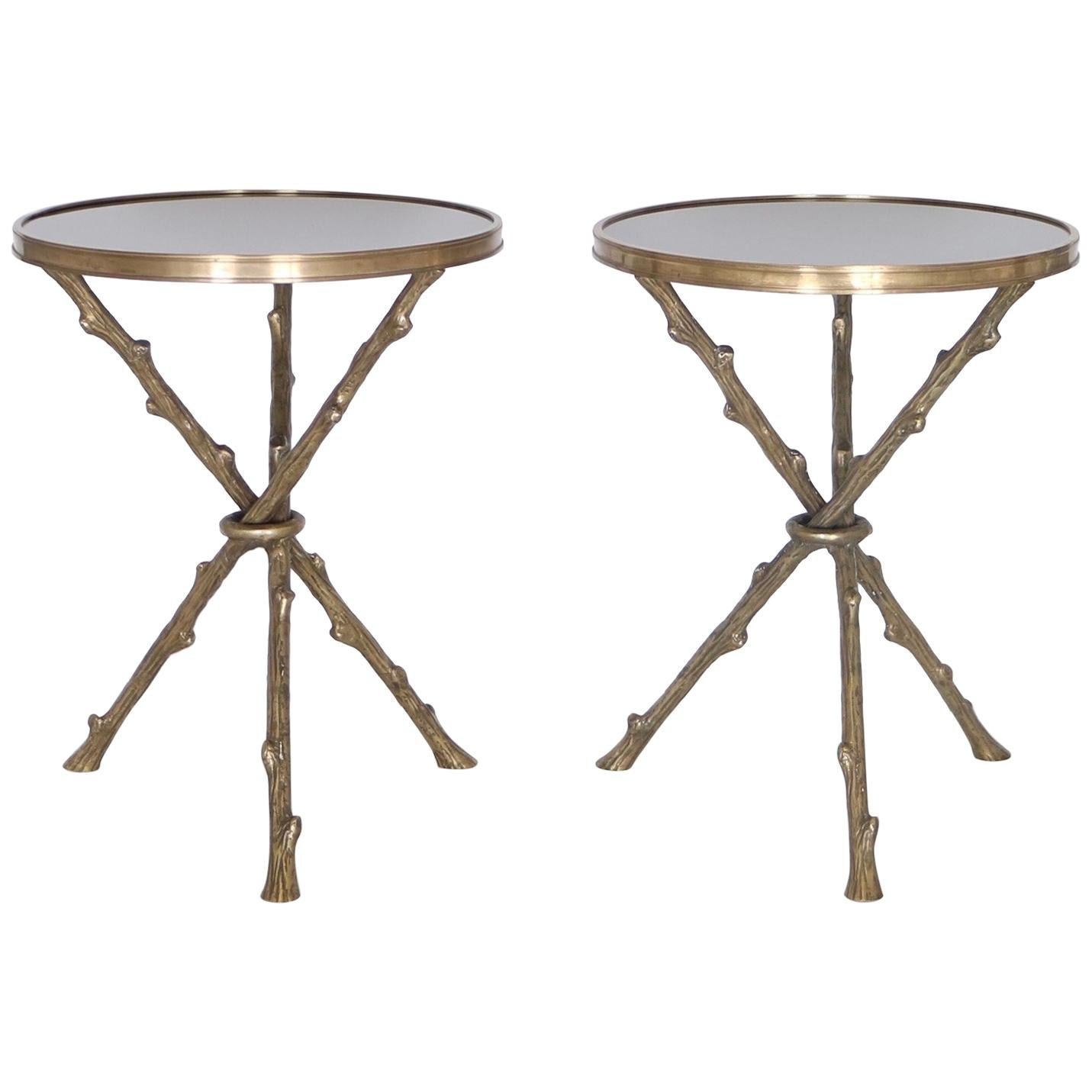 Maison Baguès Style French Hollywood Regency Faux Bamboo Side Tables