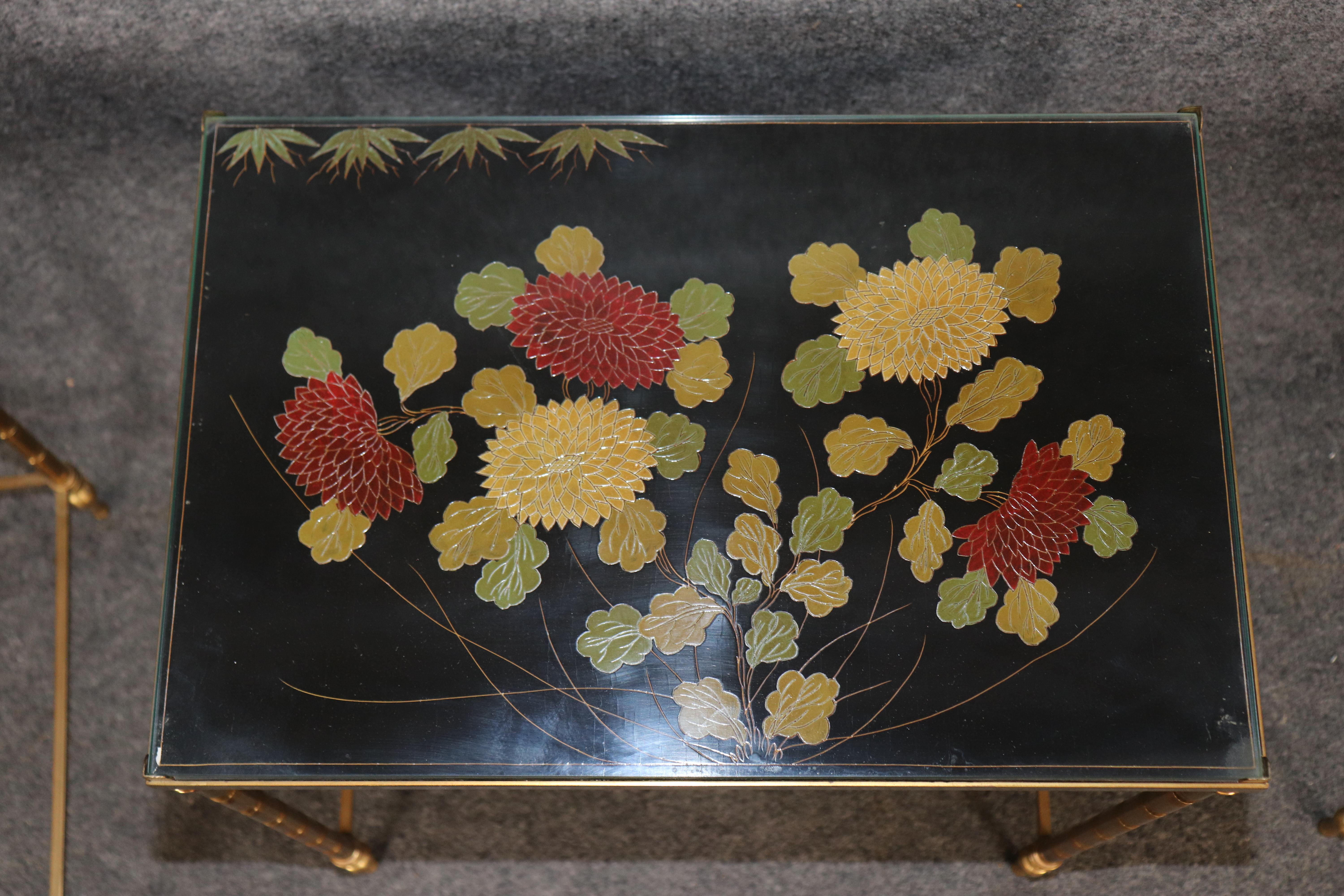 Maison Bagues French Made Faux Bamboo Chinoiserie Brass Nesting Tables For Sale 2