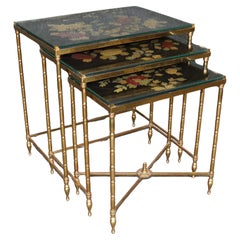 Maison Bagues French Made Faux Bamboo Chinoiserie Brass Nesting Tables