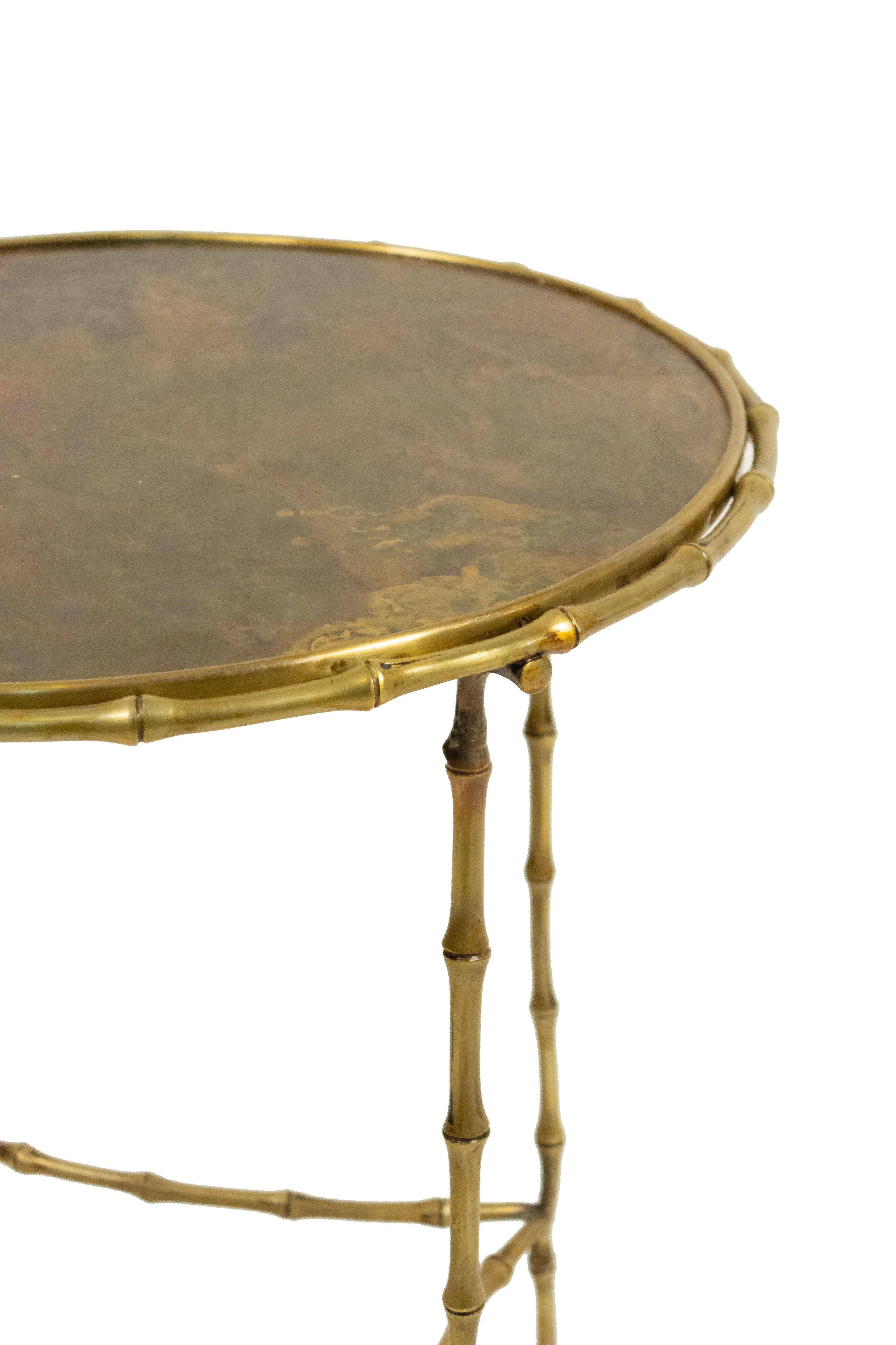 Mid-Century Modern Maison Bagues French Mid-Century Brass Faux Bamboo End Table For Sale