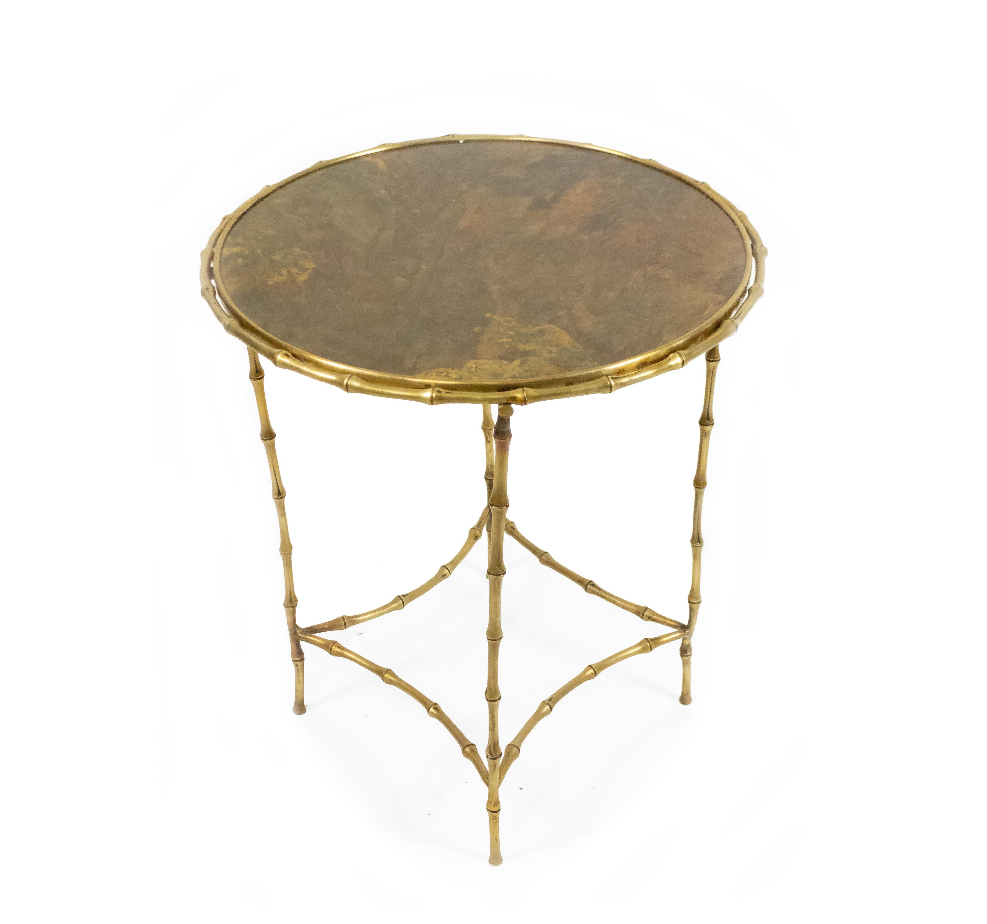Maison Bagues French Mid-Century Brass Faux Bamboo End Table For Sale 1