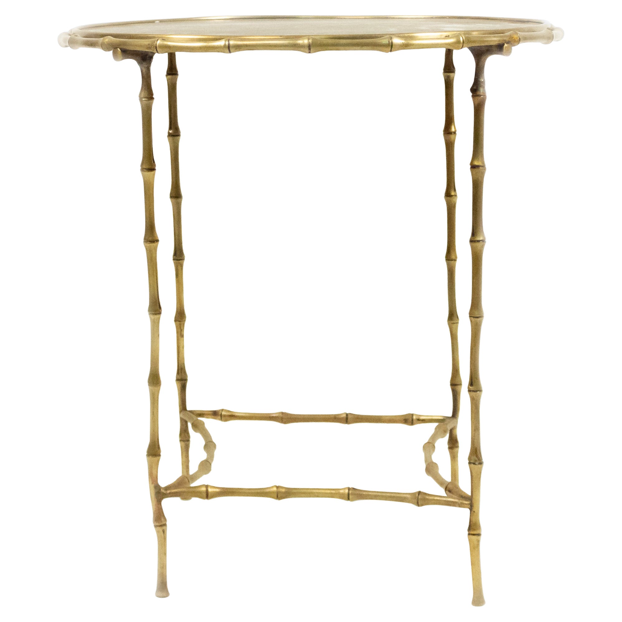 Maison Bagues French Mid-Century Brass Faux Bamboo End Table