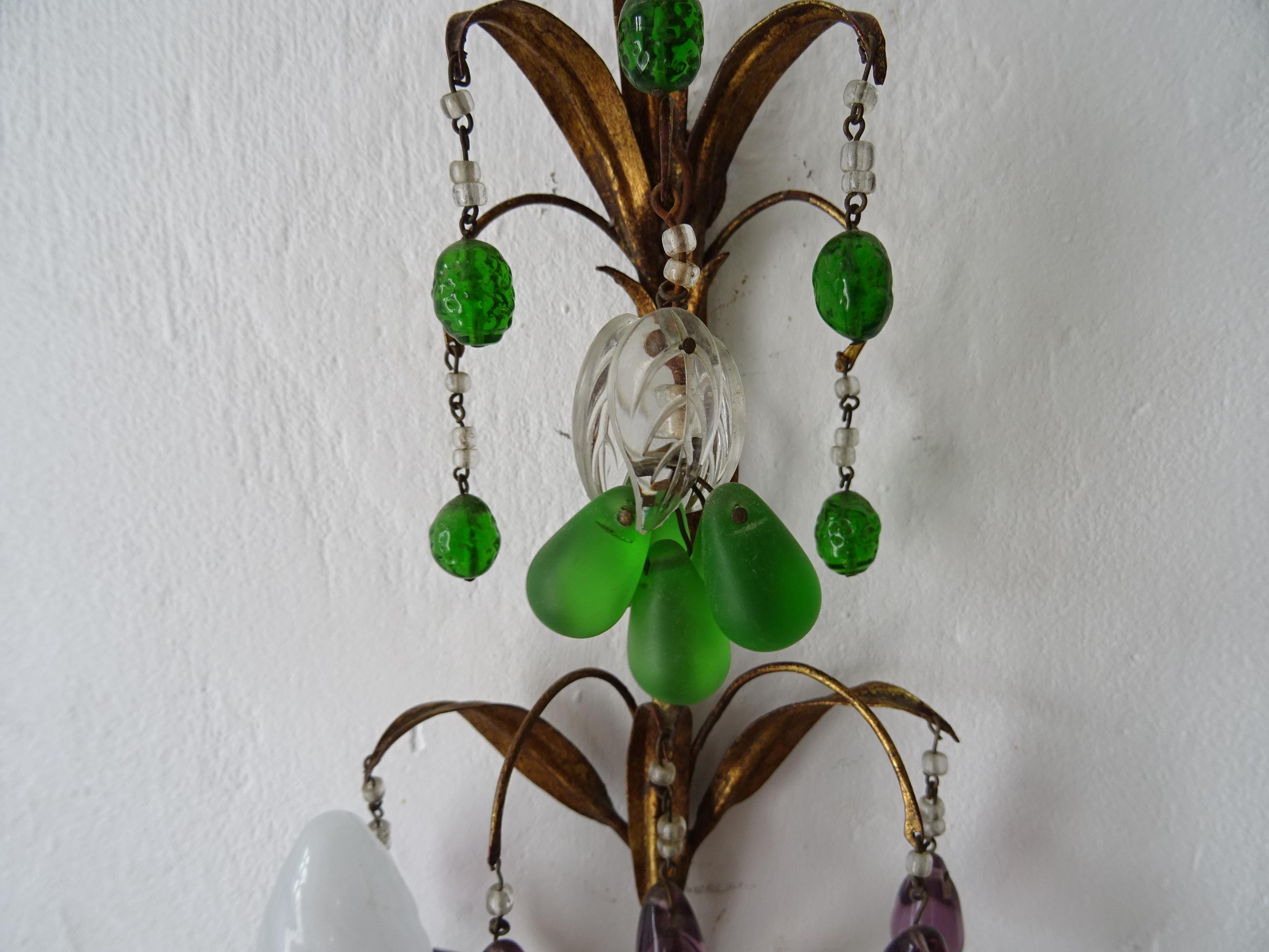 Maison Bagues French Murano Glass Fruit Crystal Grapes Tole Sconces, circa 1930 2