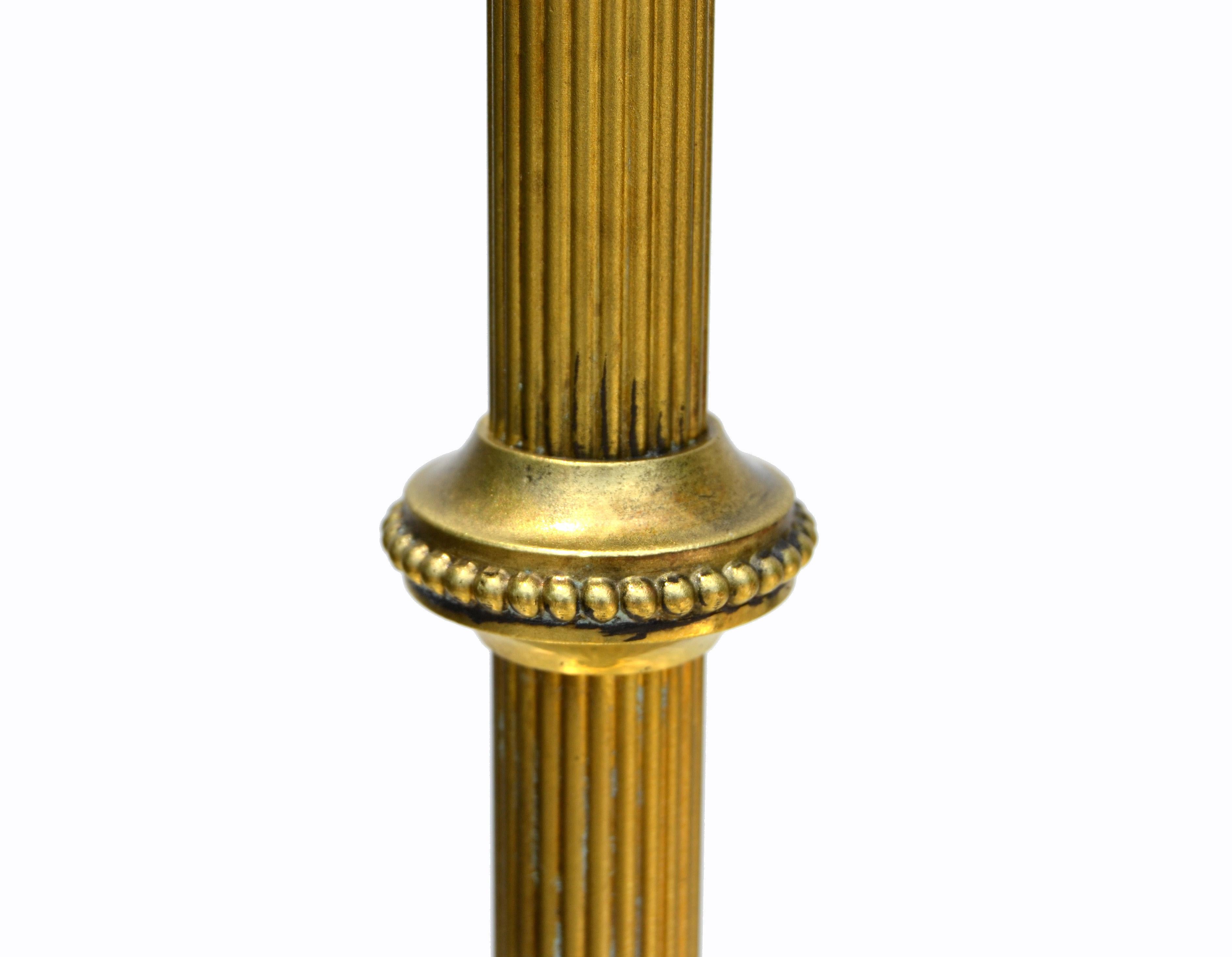 Maison Baguès French Neoclassical Bronze & Brass Round Base Floor Lamp, 1940s For Sale 1