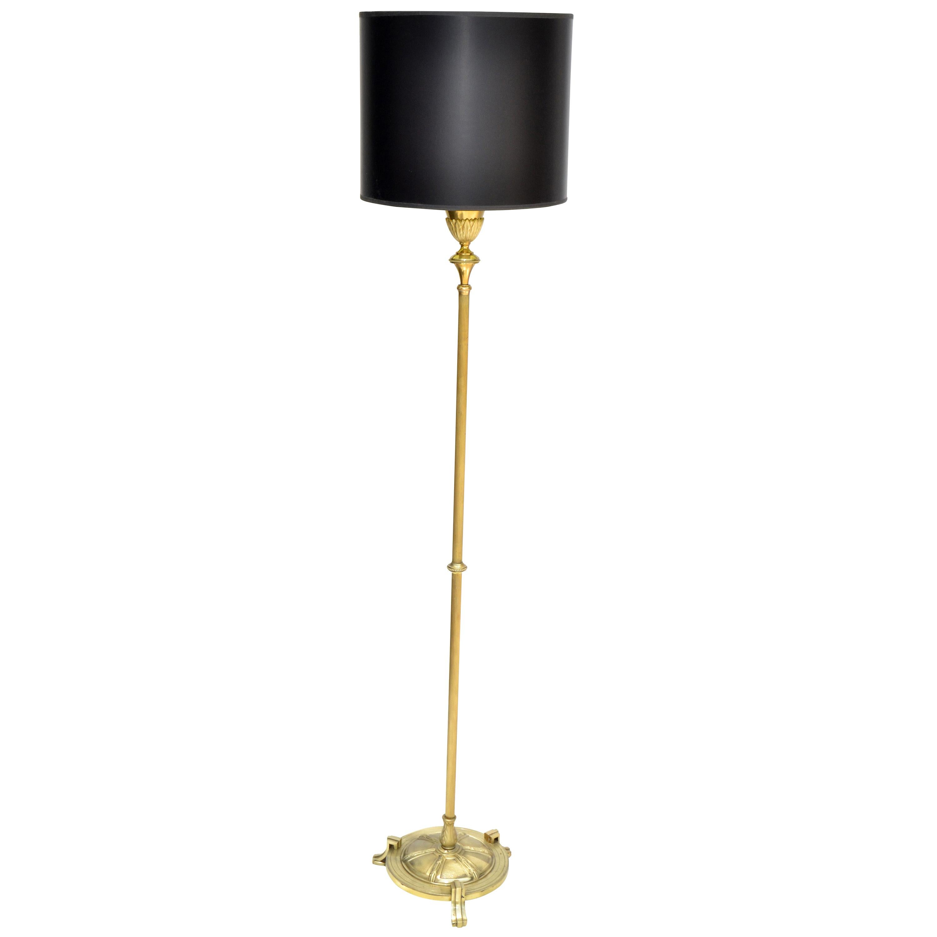Maison Baguès French Neoclassical Bronze & Brass Round Base Floor Lamp, 1940s For Sale