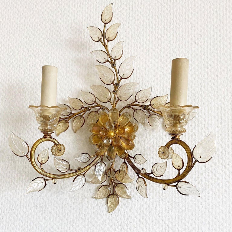 Maison Baguès Gilt Brass and Crystal Glass TwoLight Wall Sconce