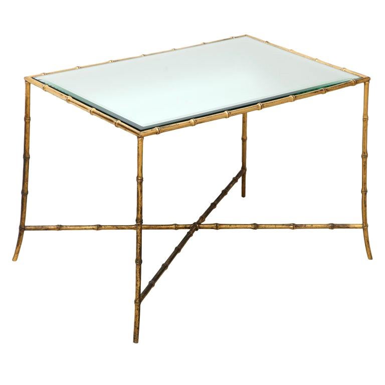 Maison Baguès Gilt-Bronze Bamboo and Mirrored Top Side Table