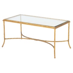 Maison Baguès Gilt Bronze Coffee Table with Glass Top, France