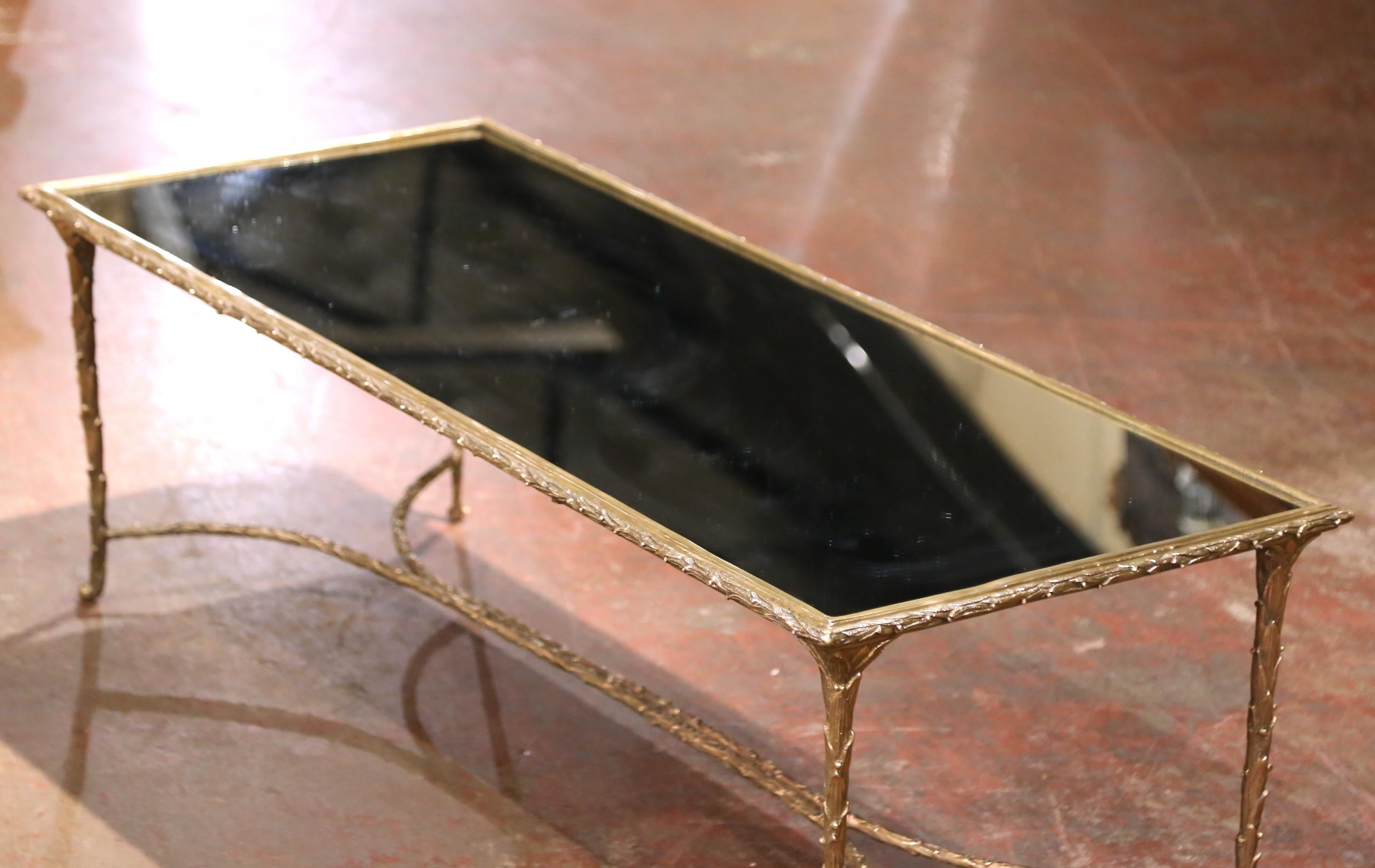 Art Deco Maison Baguès Gilt Bronze Coffee Table with Mirrored Glass Top, circa 1950 For Sale