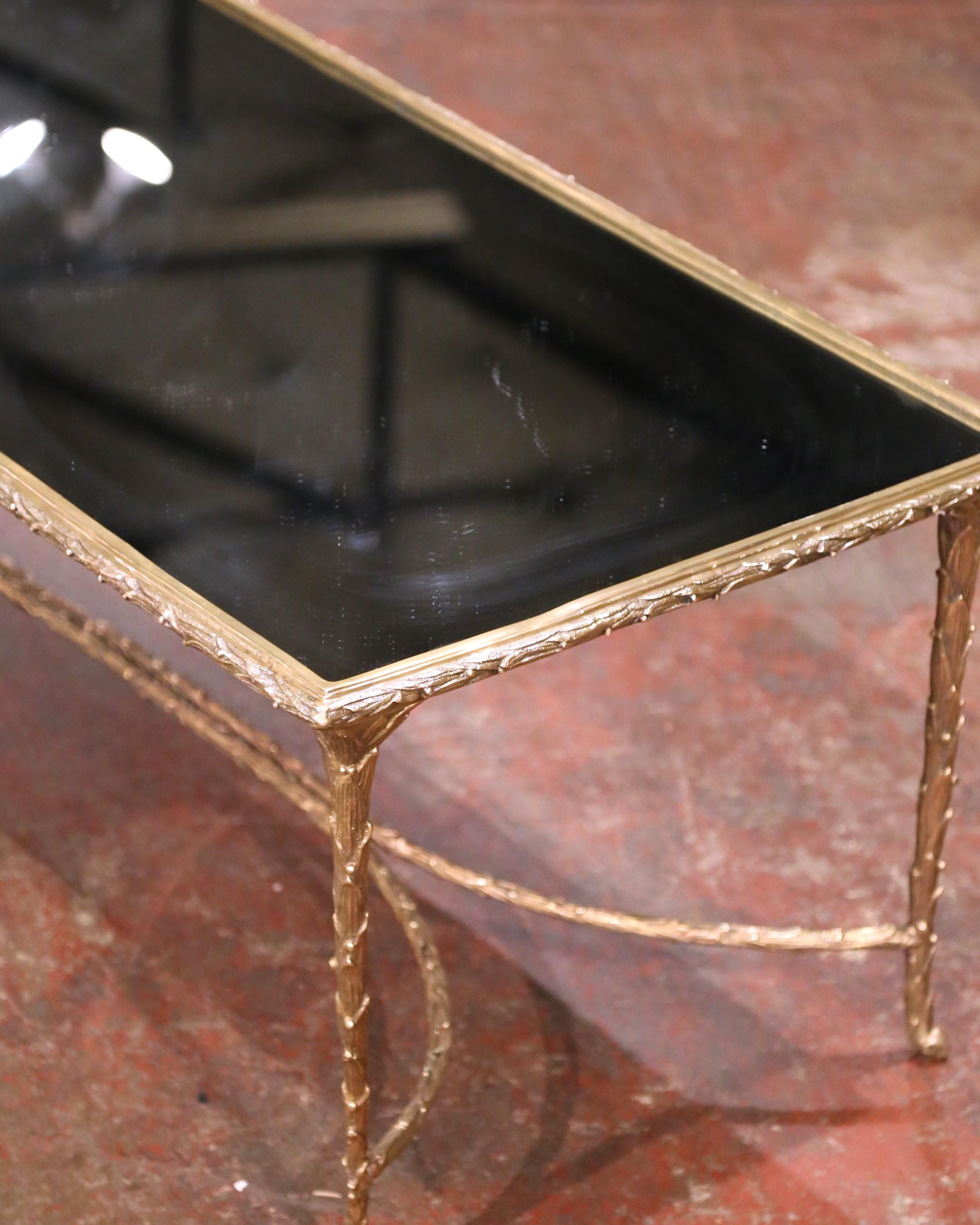 Maison Baguès Gilt Bronze Coffee Table with Mirrored Glass Top, circa 1950 For Sale 1