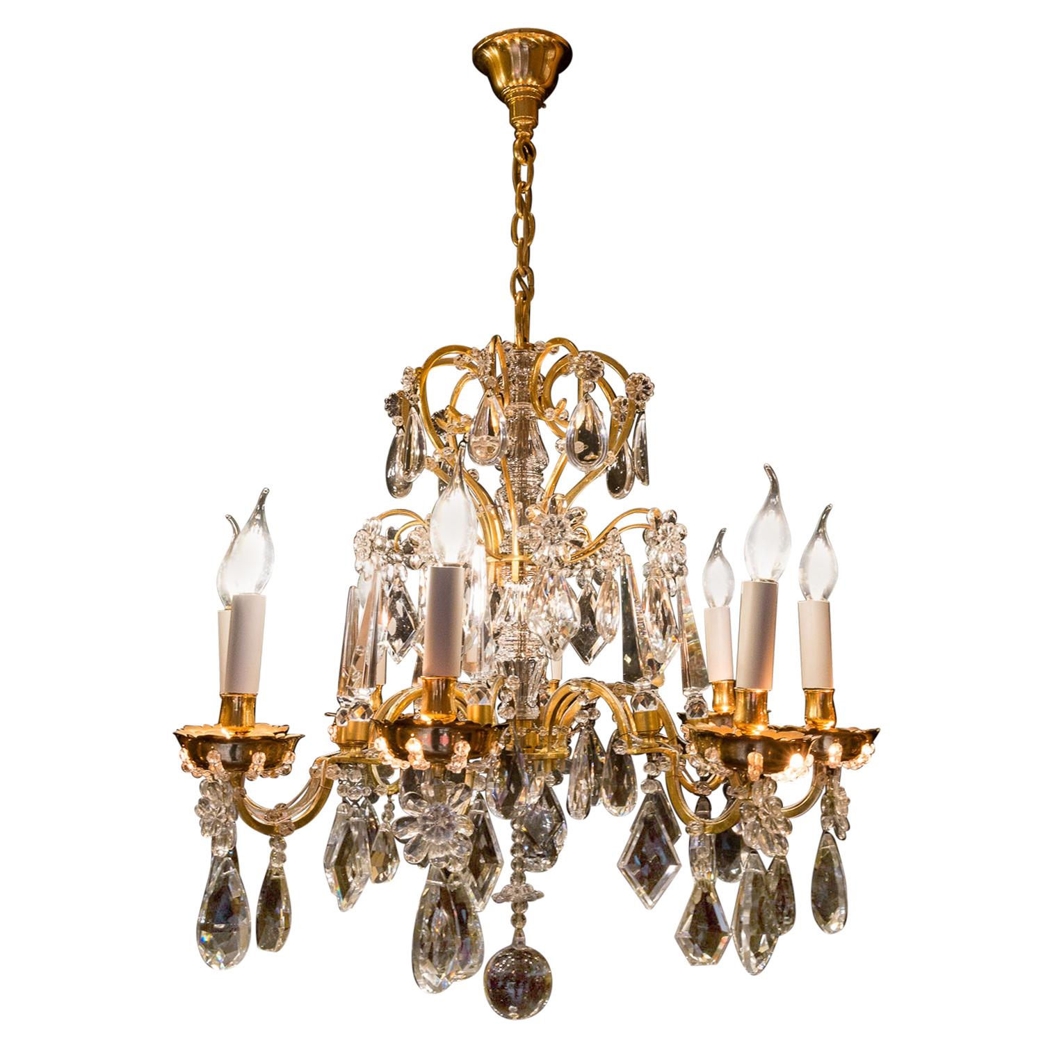 Maison Baguès Gilt-Bronze & Crystal Chandelier, circa 1920-1940 For Sale