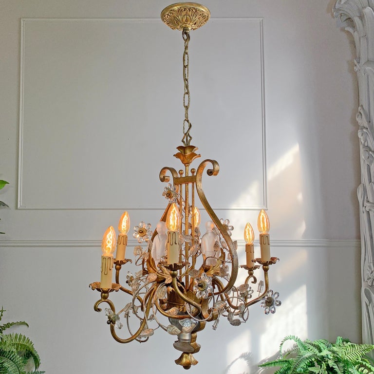 French Maison Baguès Gilt Crystal Chinoiserie Chandelier For Sale