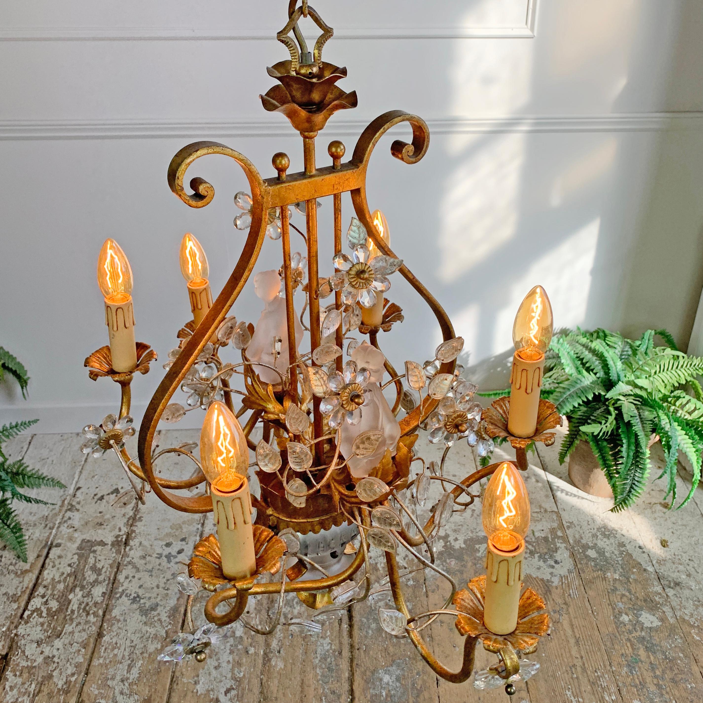 Banci Firenze Gold Crystal Chinoiserie Chandelier In Good Condition For Sale In Hastings, GB