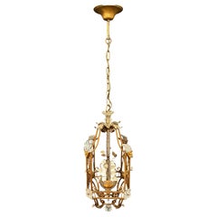 Maison Baguès Gilt Iron and Crystal Lantern Chandelier, France, 1950's