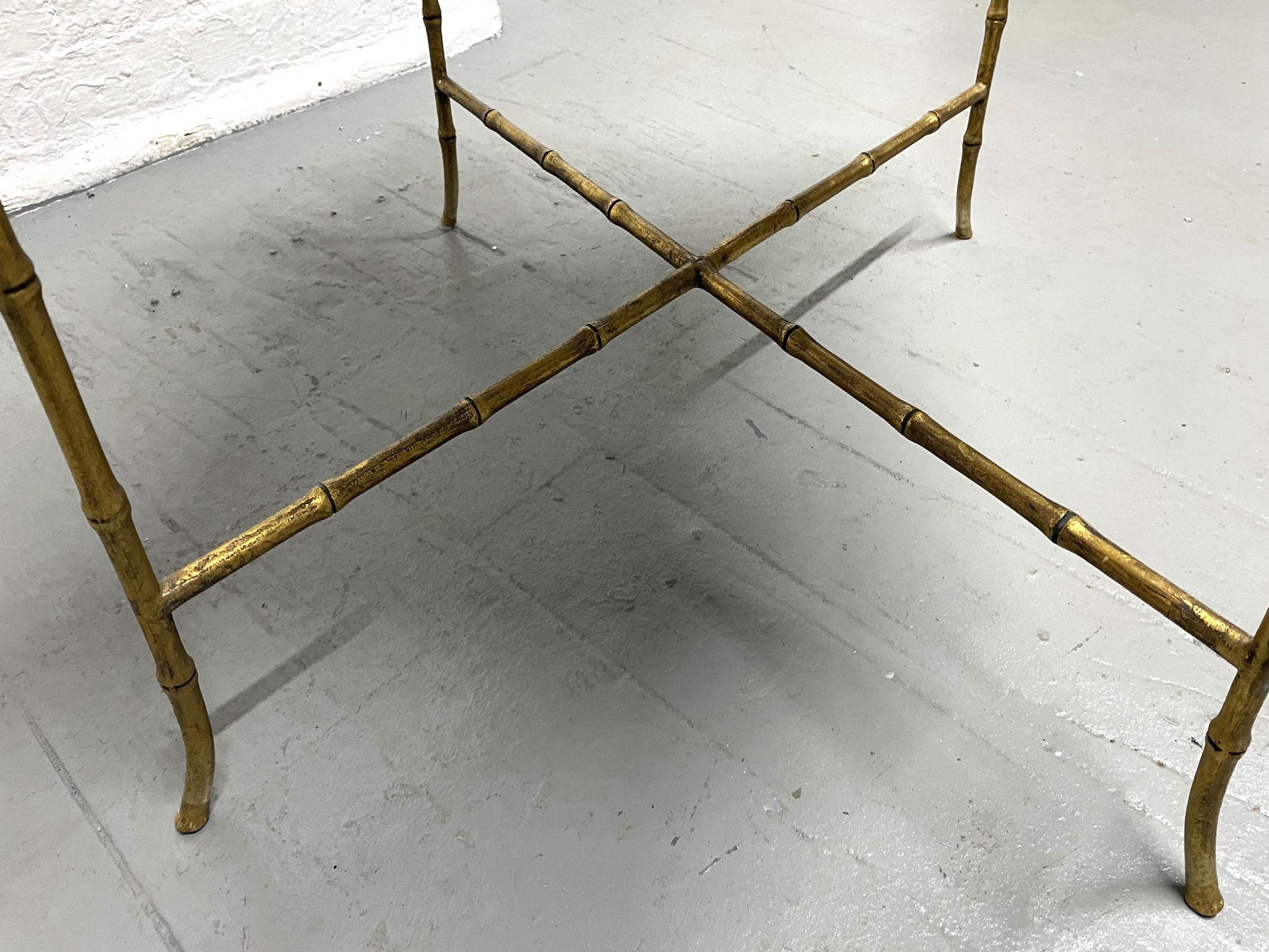 Mid-20th Century Maison Bagues Gilt Iron Carrara Marble Top Side Tables For Sale