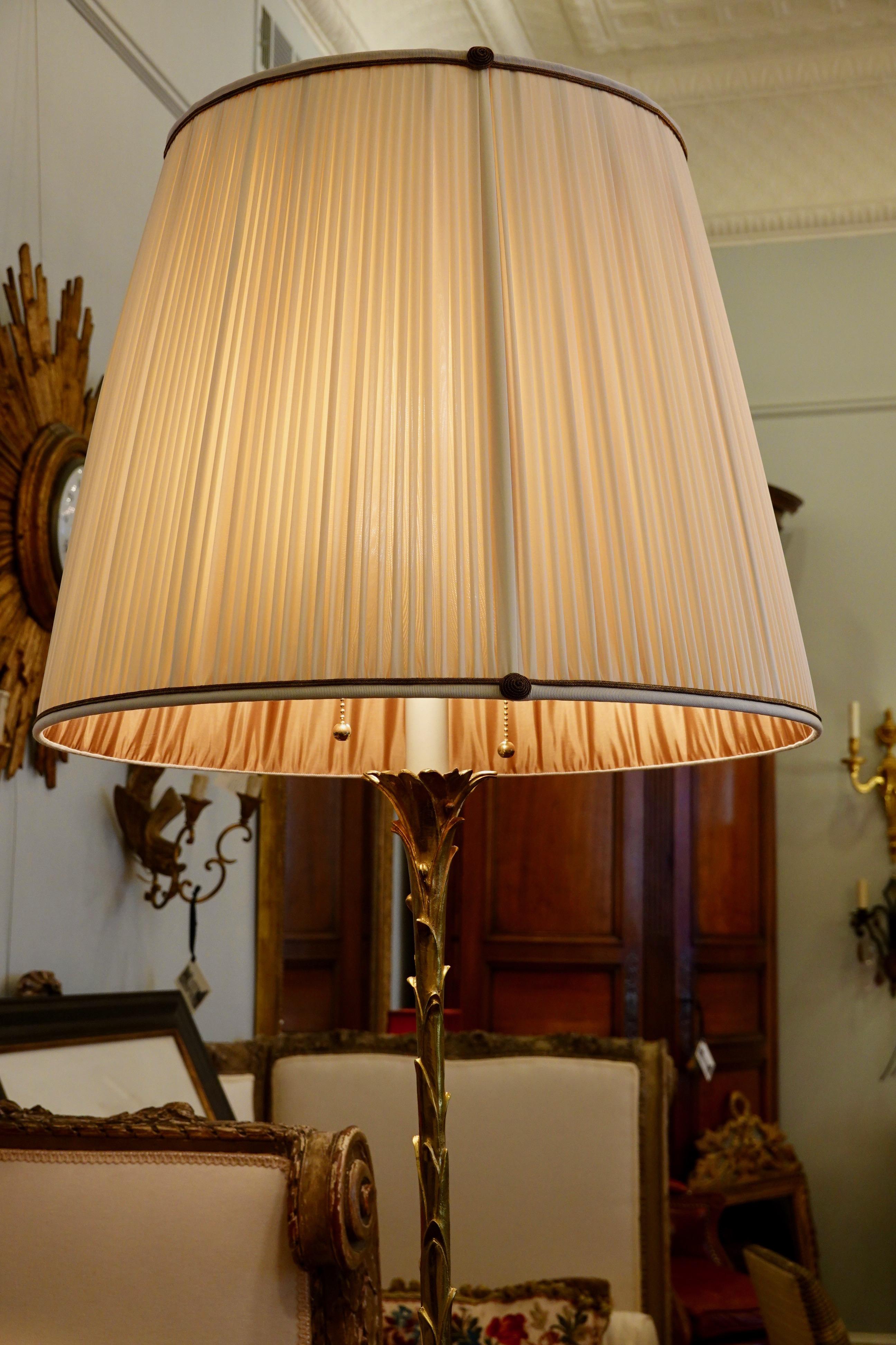 Maison Baguès Giltbronze Palm Frond Floor Lamp with Custom Silk Shade 4