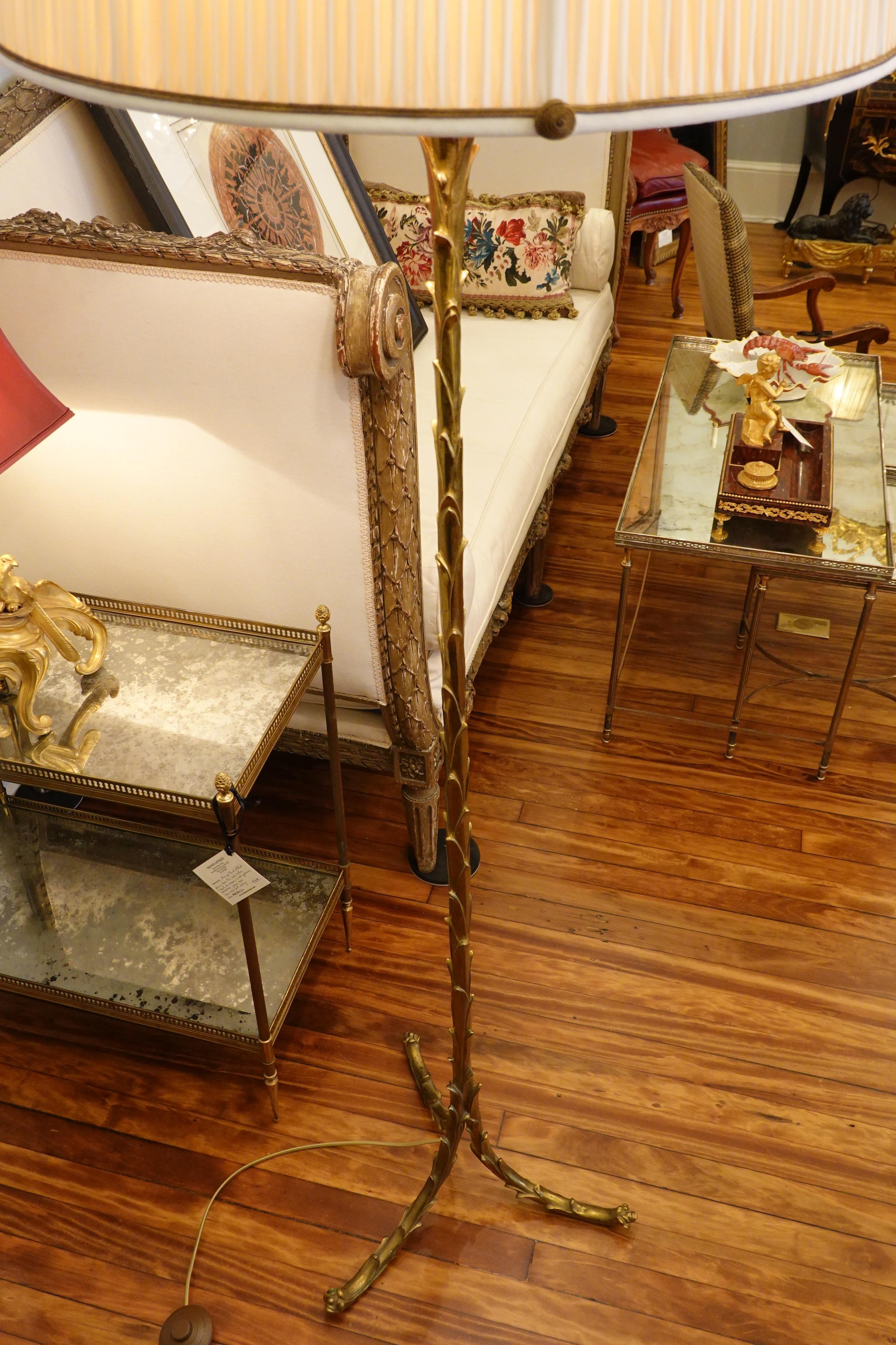 Maison Baguès Giltbronze Palm Frond Floor Lamp with Custom Silk Shade 5