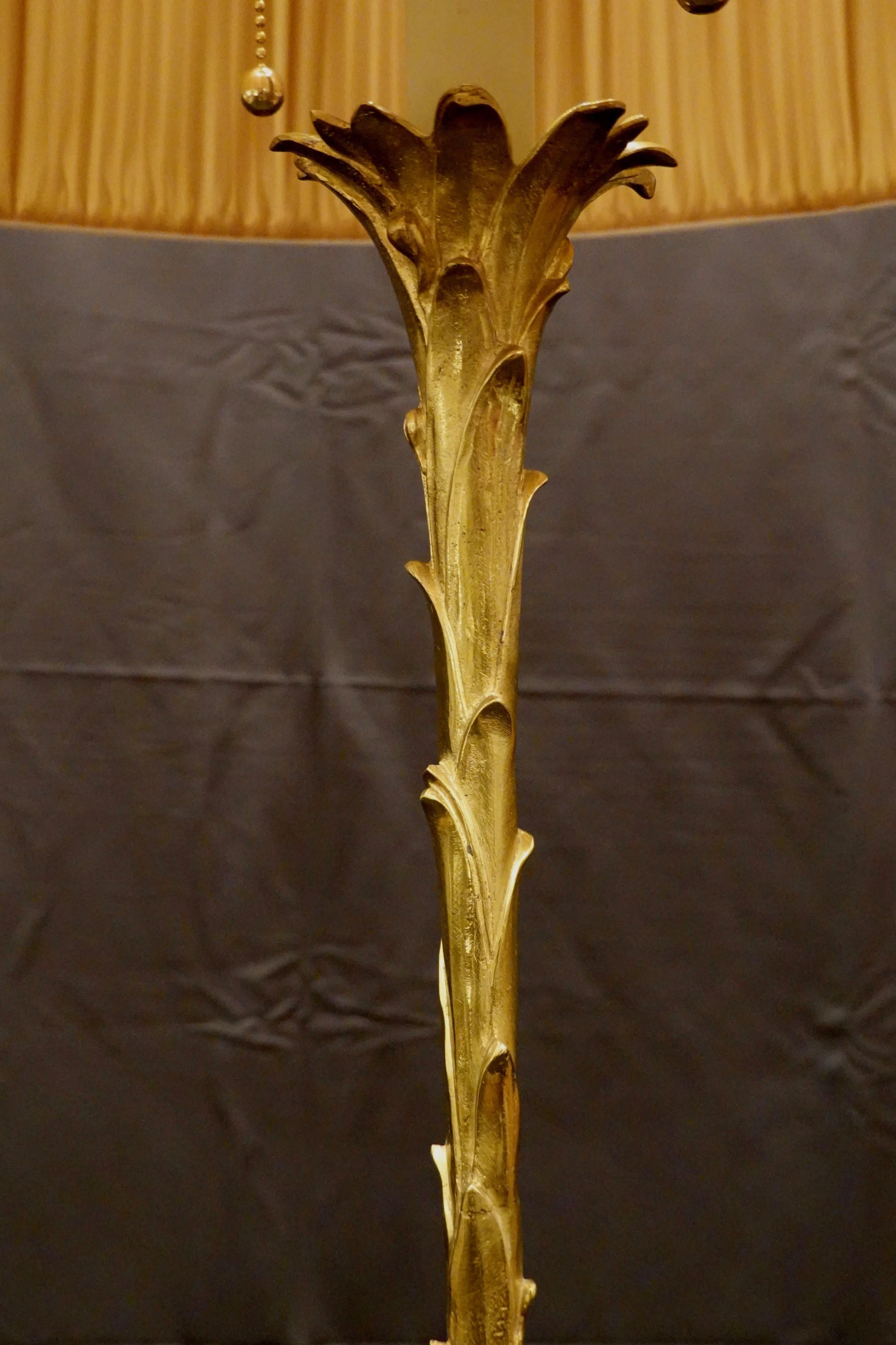 Maison Baguès Giltbronze Palm Frond Floor Lamp with Custom Silk Shade 6