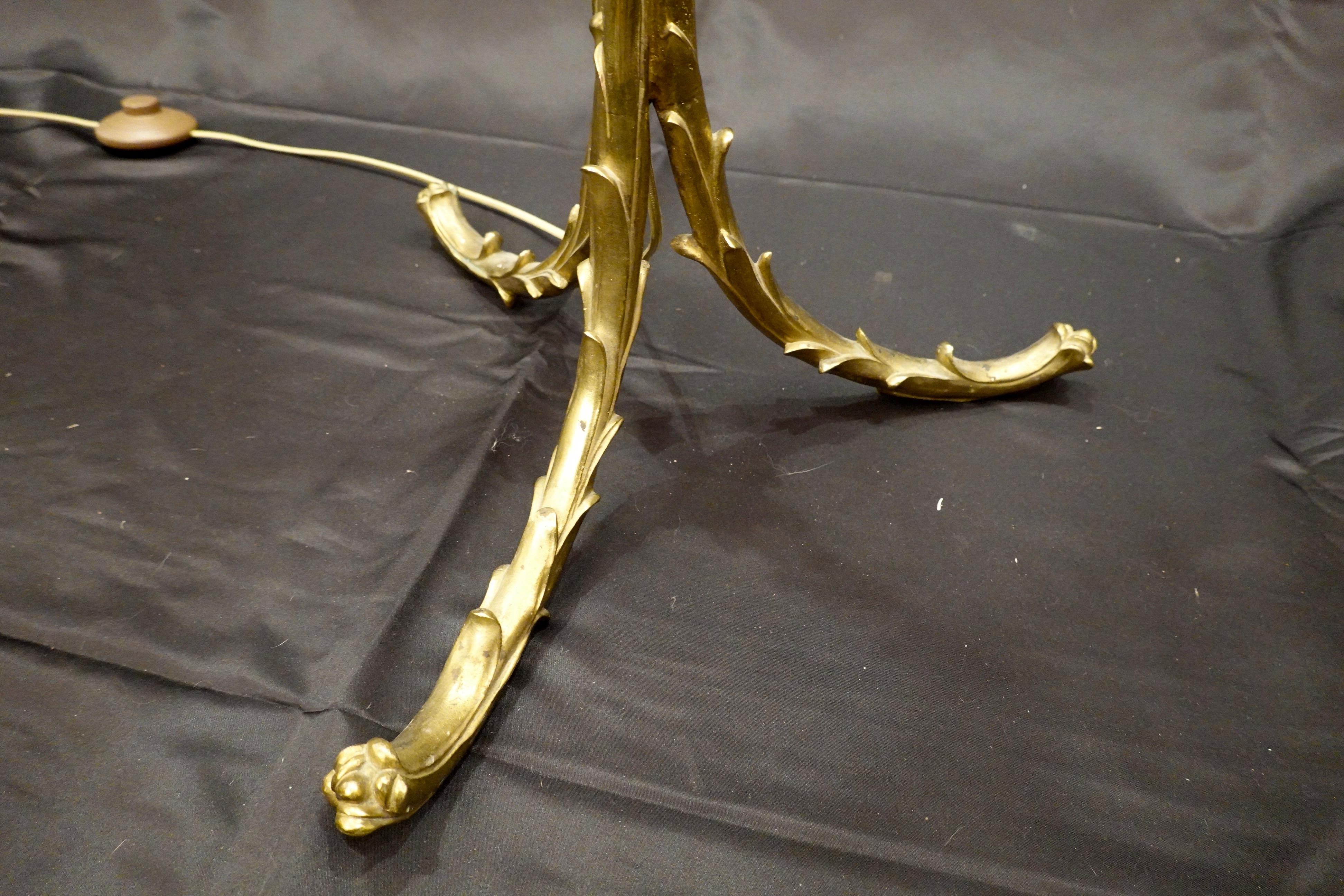 Maison Baguès Giltbronze Palm Frond Floor Lamp with Custom Silk Shade 7