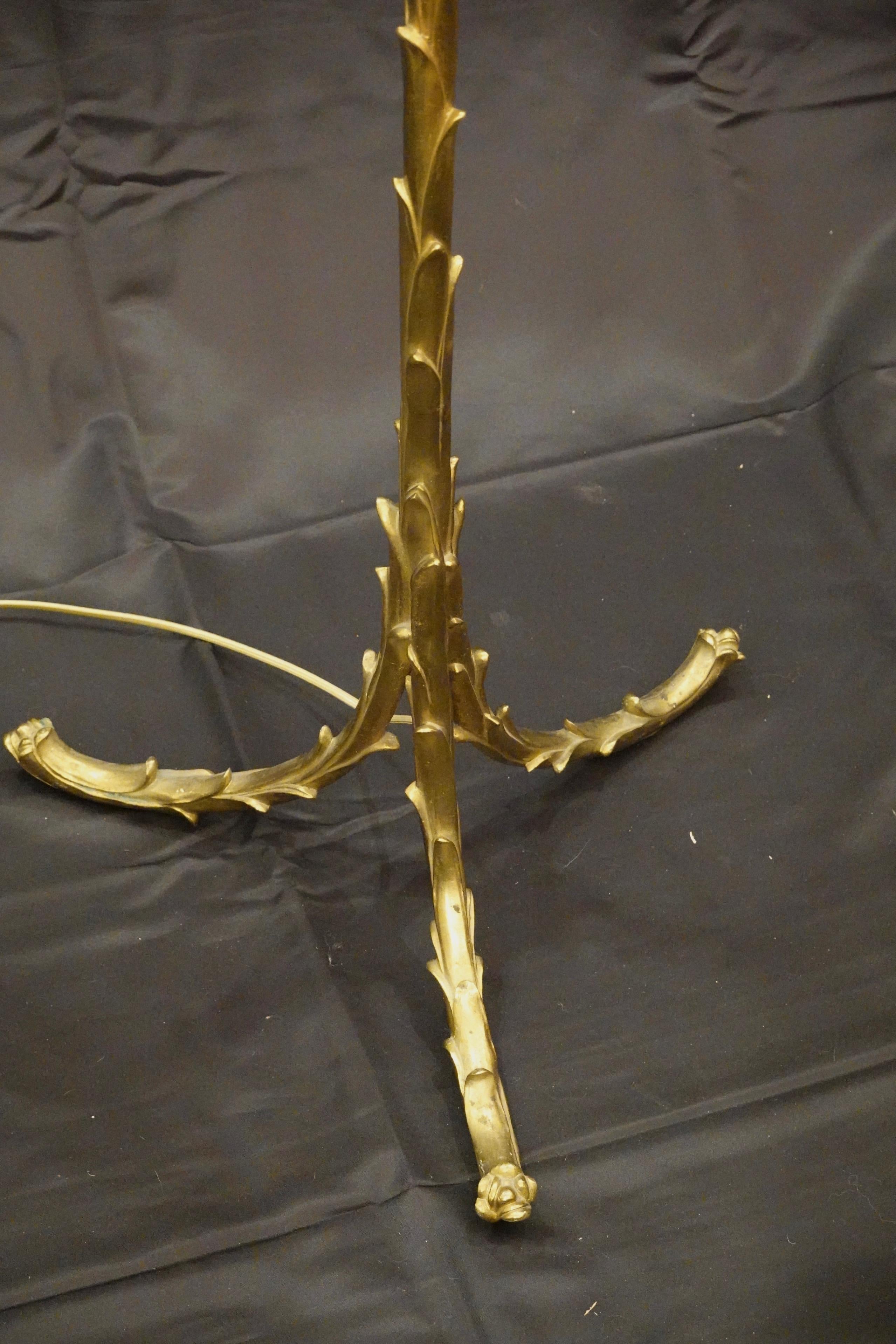 Maison Baguès Giltbronze Palm Frond Floor Lamp with Custom Silk Shade 2