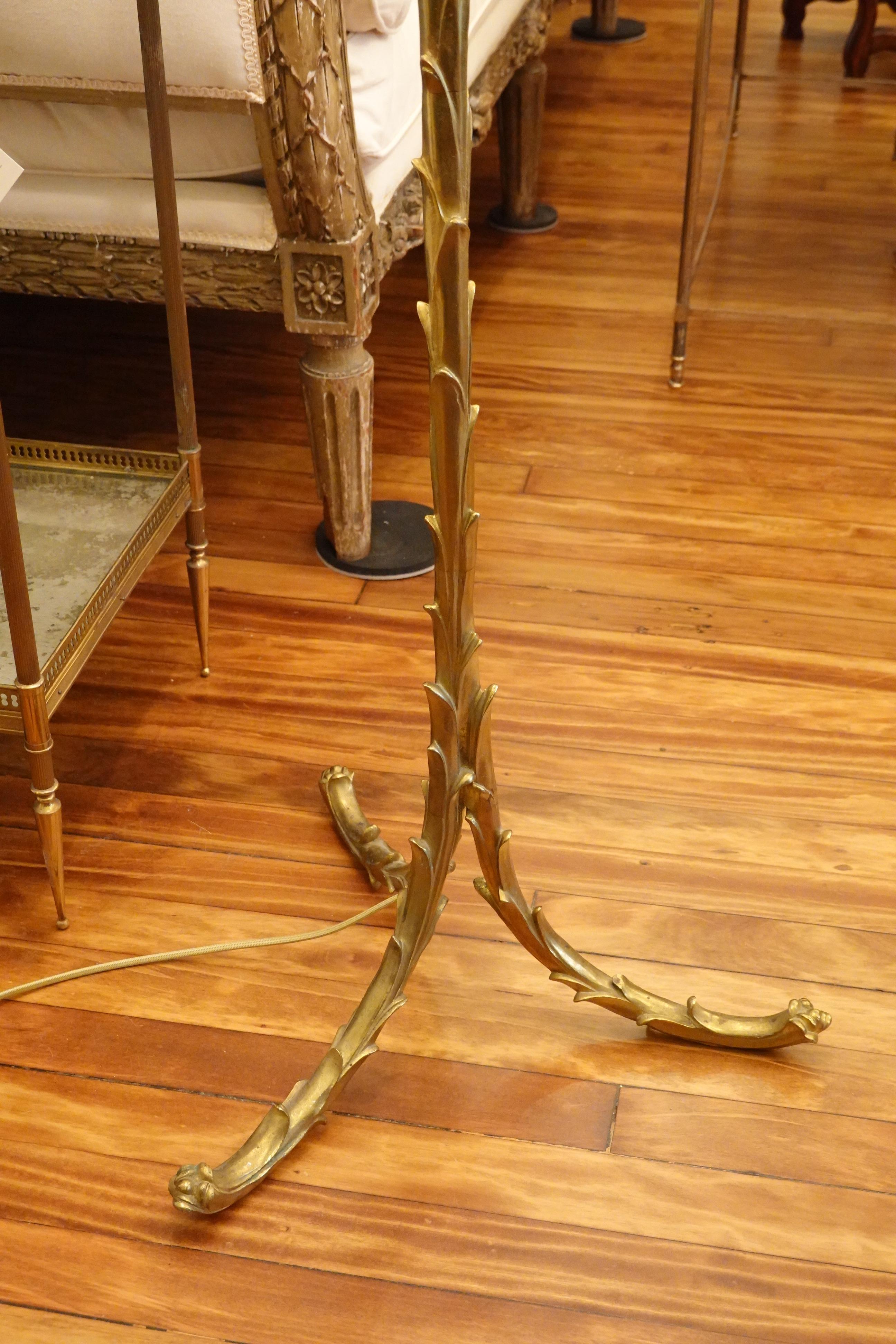Maison Baguès Giltbronze Palm Frond Floor Lamp with Custom Silk Shade 3