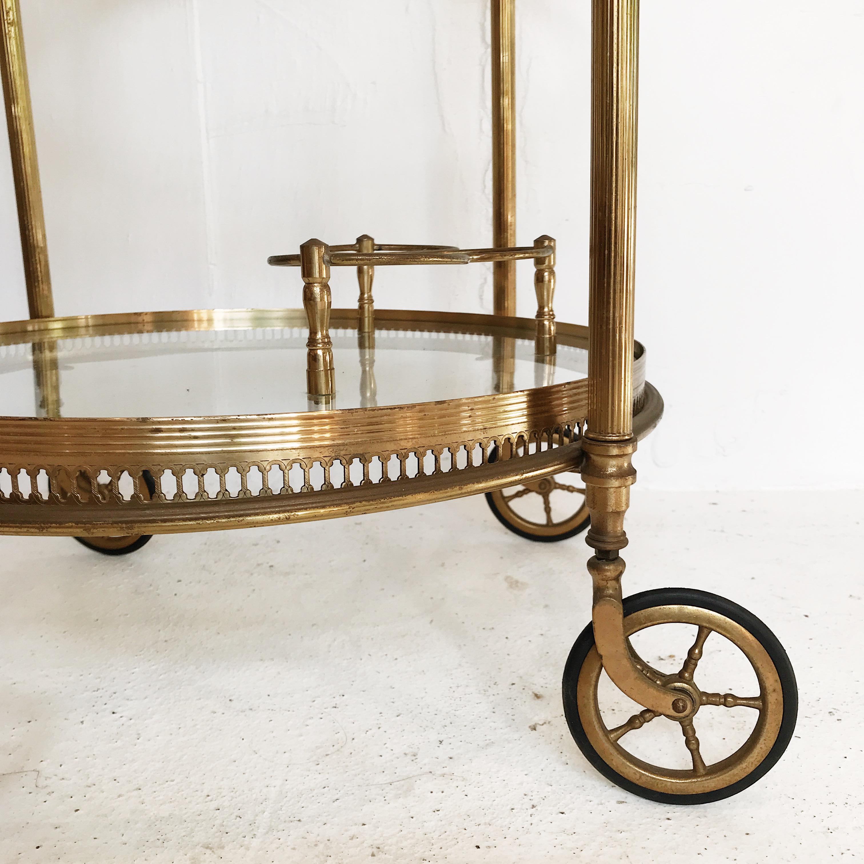 Maison  Baguès Gold-Plated Brass Drinks Cart with Removable Glass Serving Trays 4