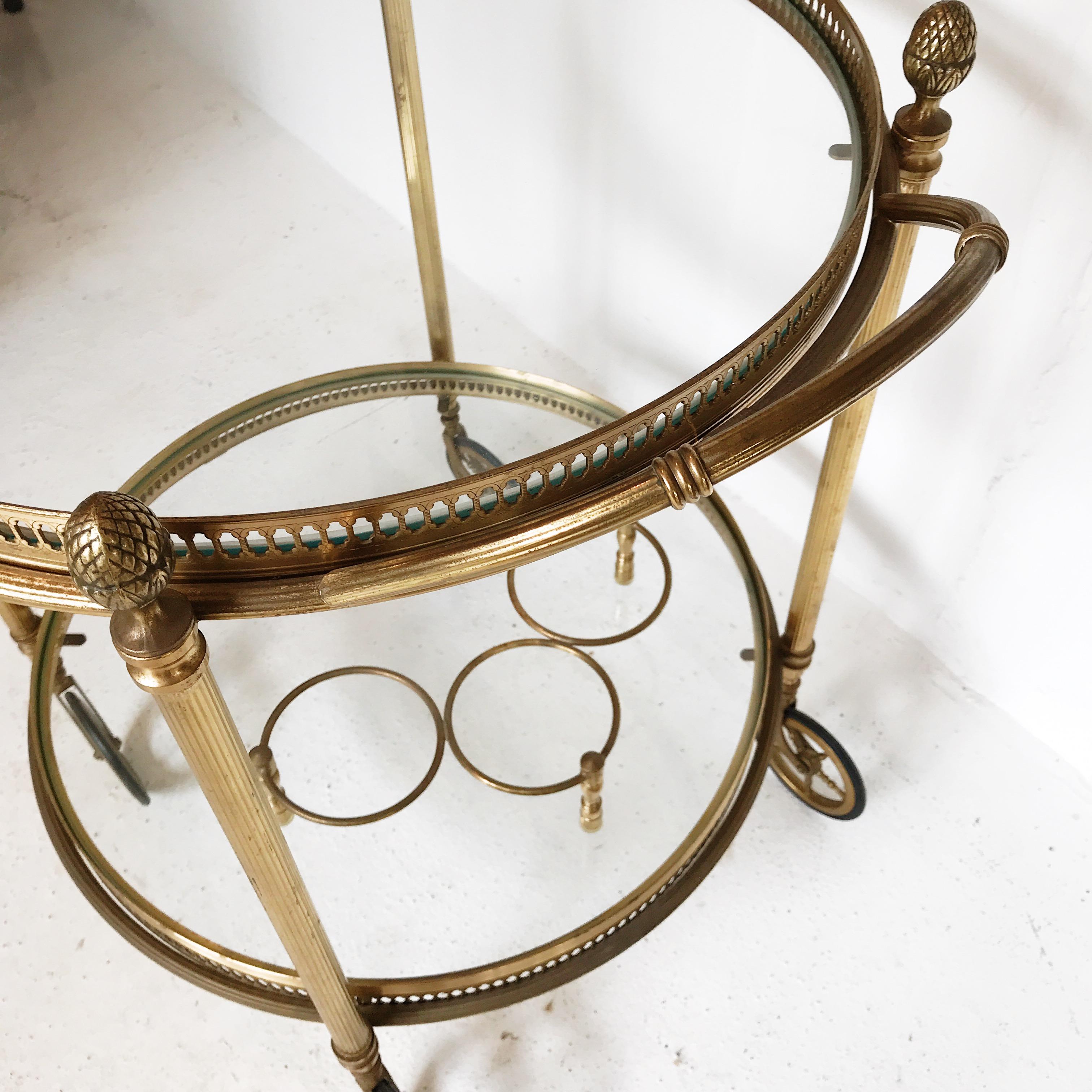 Maison  Baguès Gold-Plated Brass Drinks Cart with Removable Glass Serving Trays 5