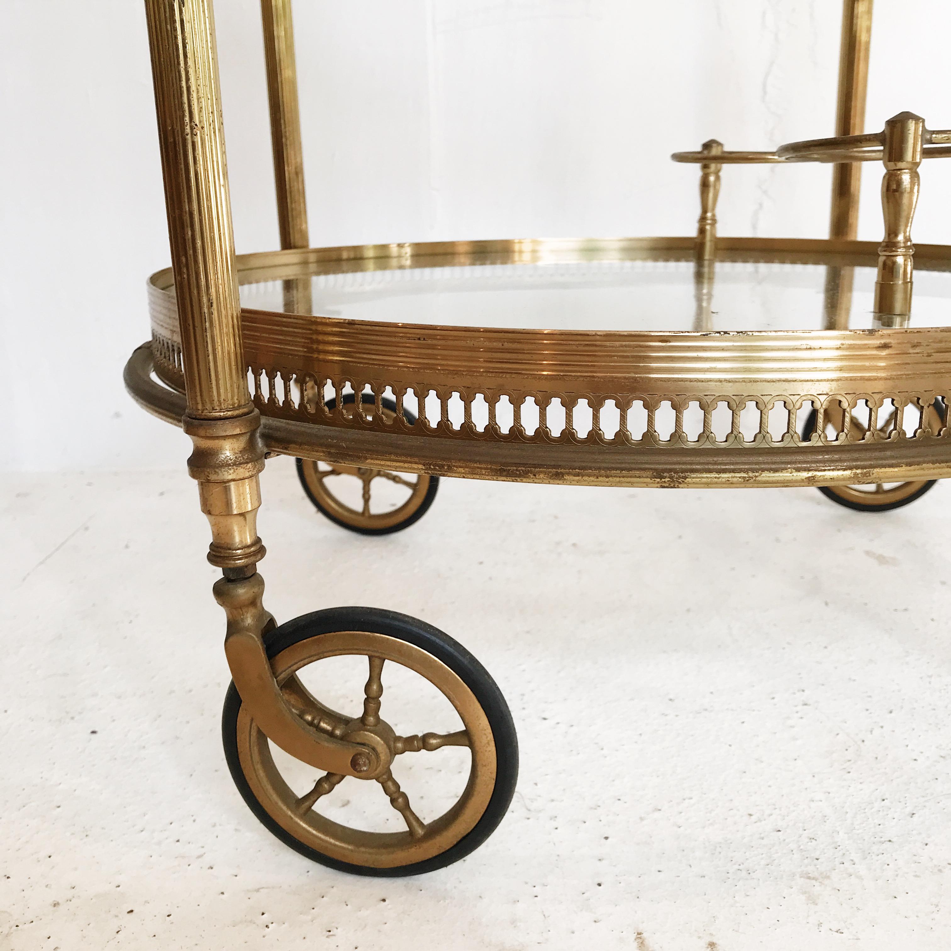 Maison  Baguès Gold-Plated Brass Drinks Cart with Removable Glass Serving Trays 6