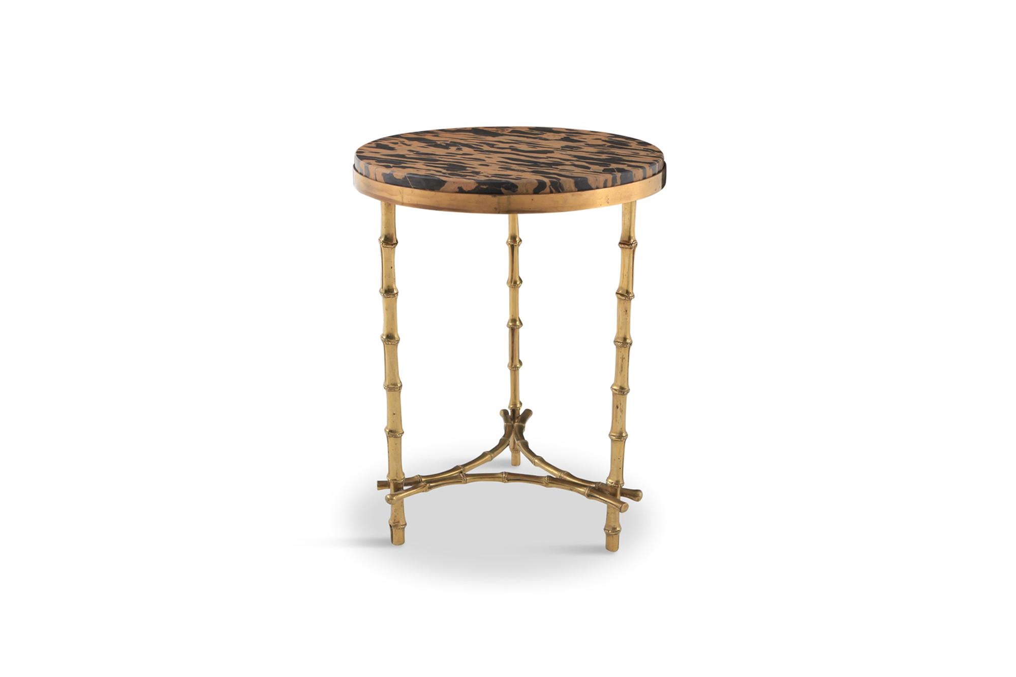 20th Century Maison Baguès Hollywood Regency Brass and Marble Side Table
