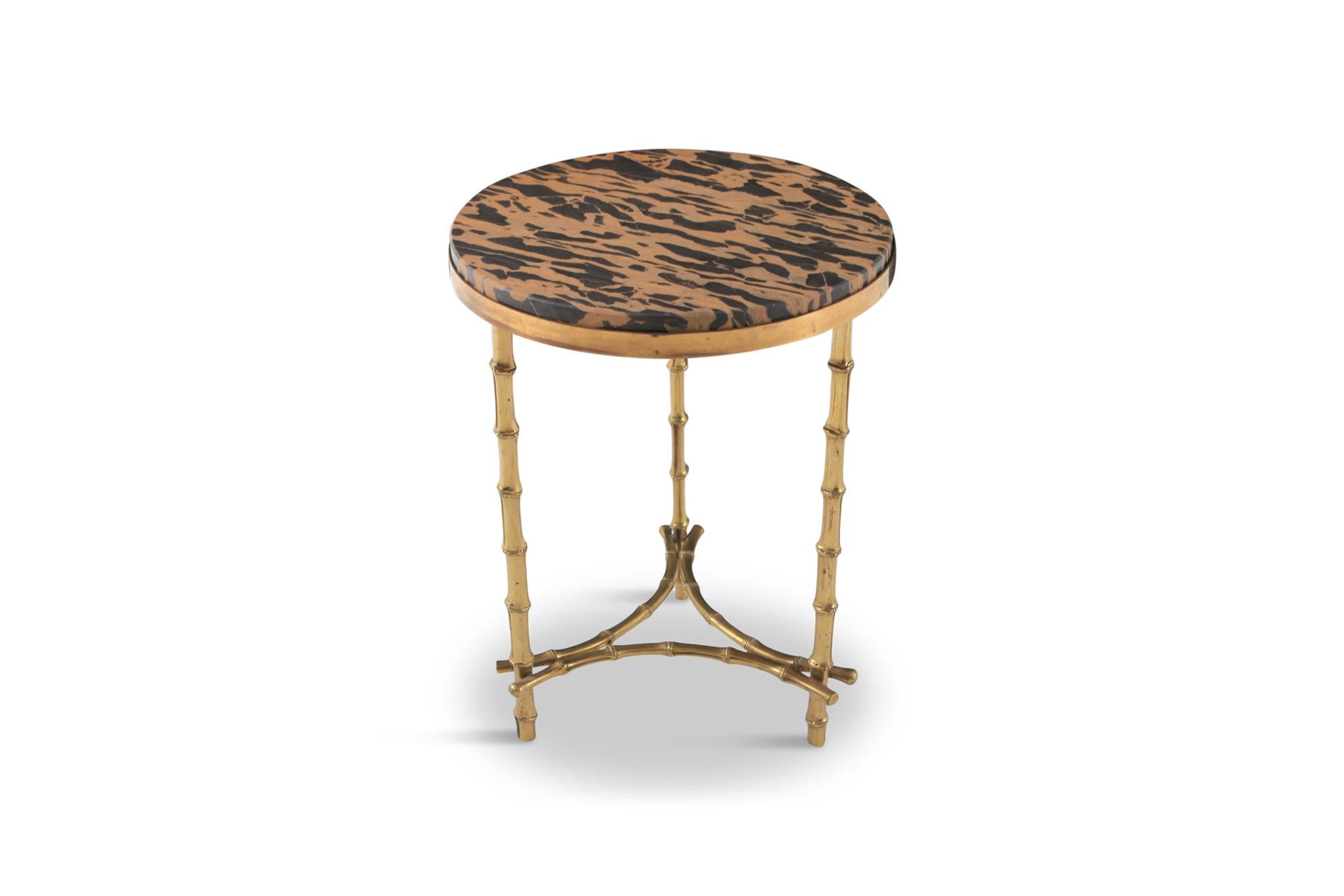 Maison Baguès Hollywood Regency Brass and Marble Side Table 1