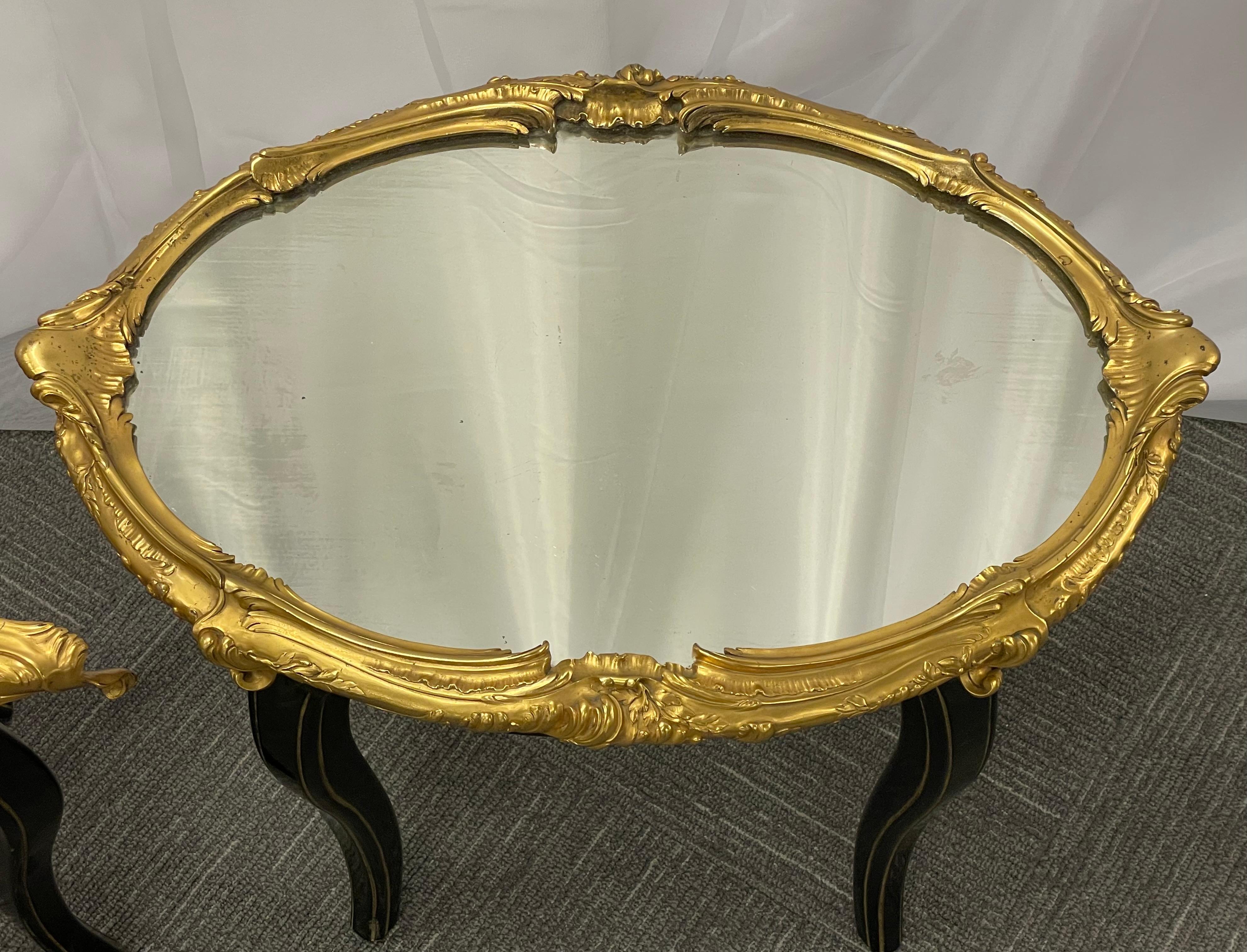 Maison Baguès Attribution, Hollywood Regency, Coffee Table, Black Wood, Bronze In Good Condition For Sale In Stamford, CT