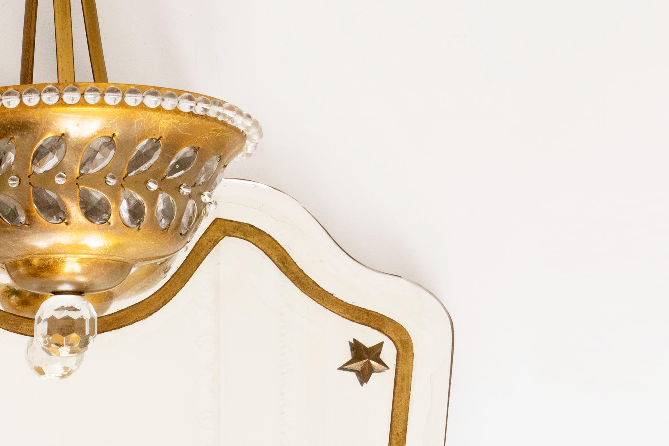 Specchio da parete illuminato firmato Maison Baguès, specchio d'oro e vetro francese del XX secolo in vendita 2