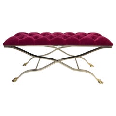 Retro Maison Baguès Iron and Bronze Tufted Mohair Fabric Bench