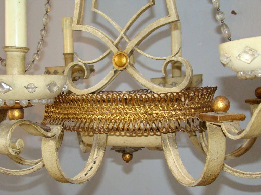 Mid-Century Modern Maison Baguès, Lacquered and Gilt Sheet Metal Chandelier, circa 1950 For Sale