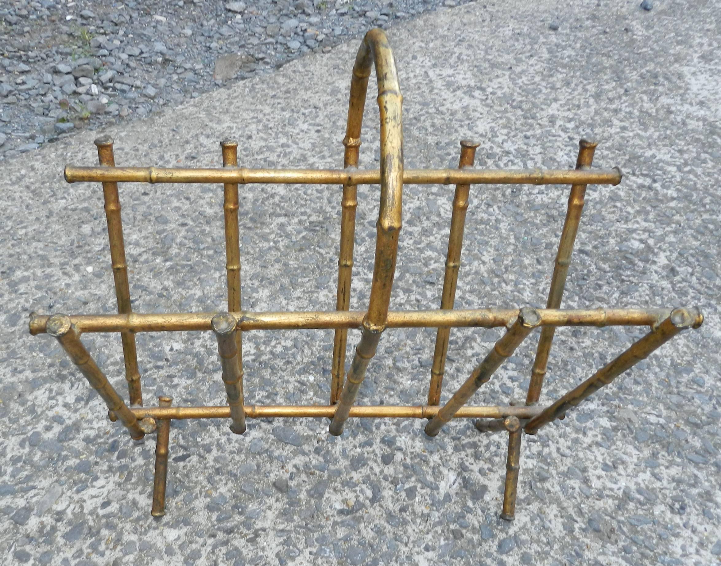 Mid-Century Modern Maison Baguès, Lacquered Metal and Imitation Bamboo News Paper Rack For Sale