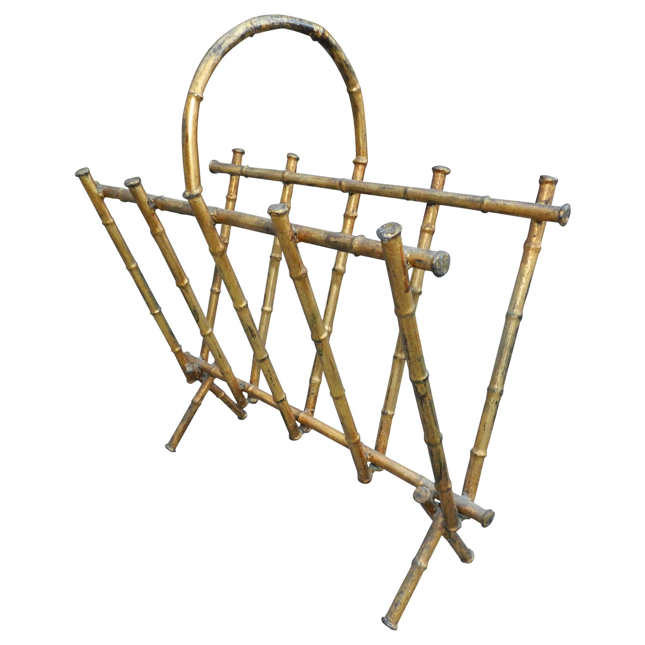 Maison Baguès, Lacquered Metal and Imitation Bamboo News Paper Rack For Sale