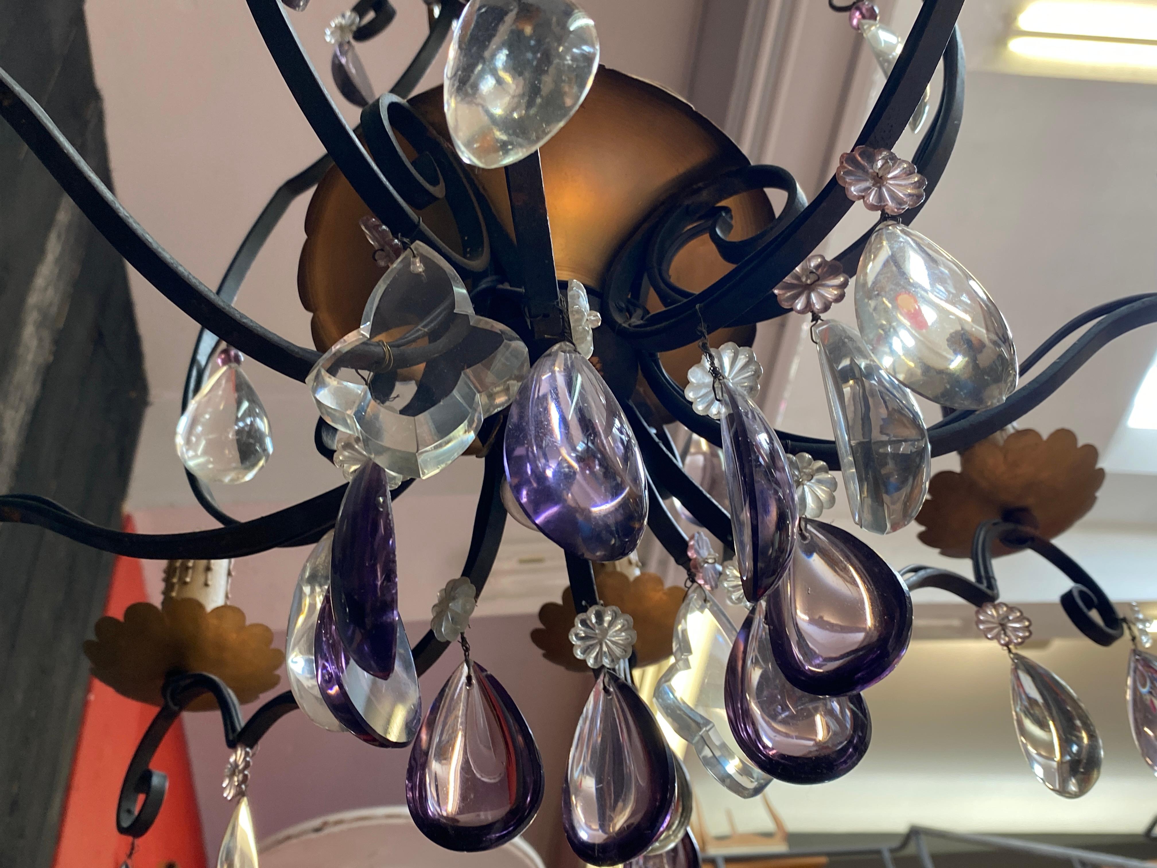Lampadario grande in bronzo e cristallo Maison Baguès in vendita 3