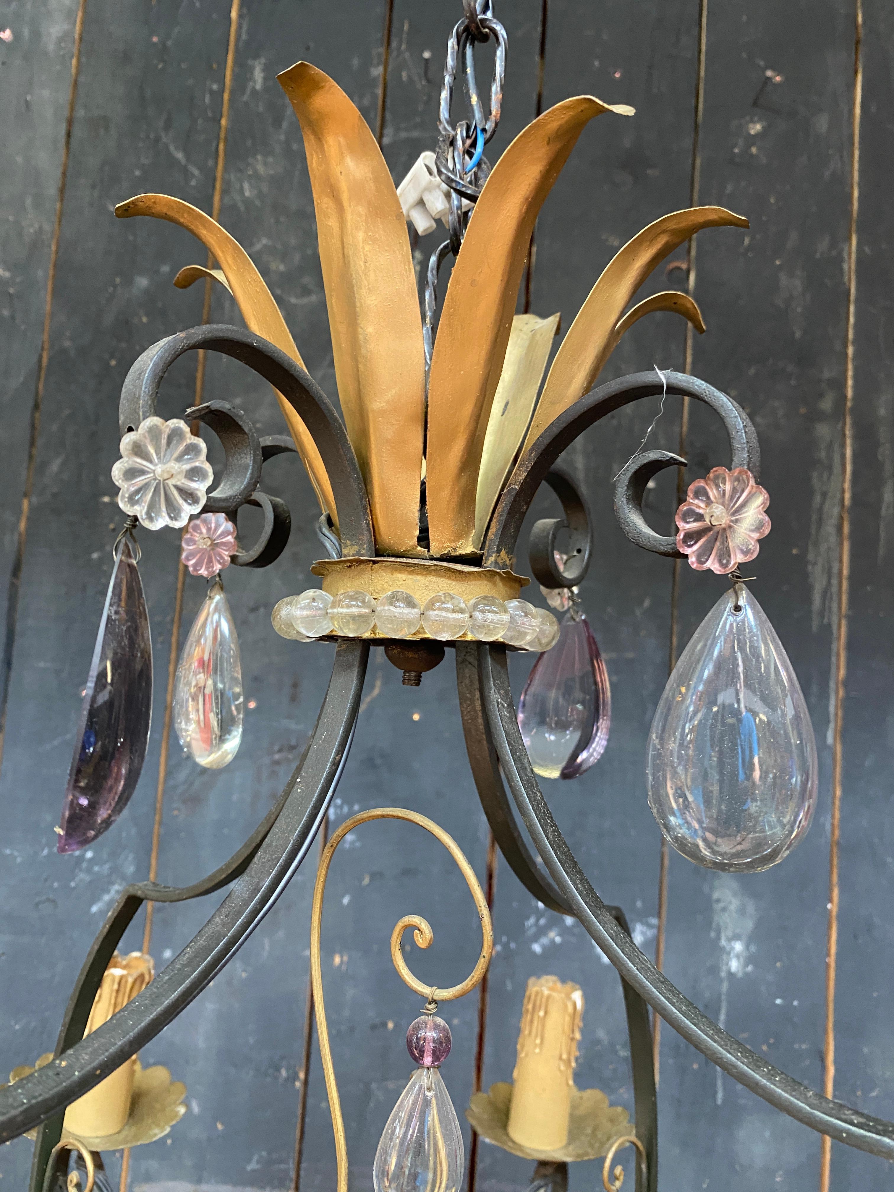Lampadario grande in bronzo e cristallo Maison Baguès in vendita 4