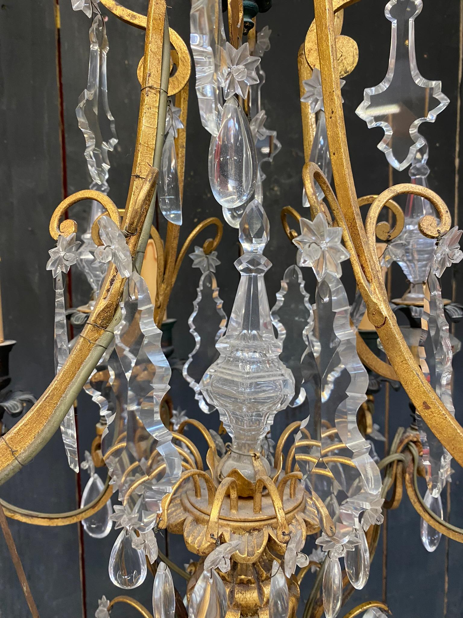 Mid-Century Modern Maison Baguès Large Bronze and Crystal Chandelier For Sale